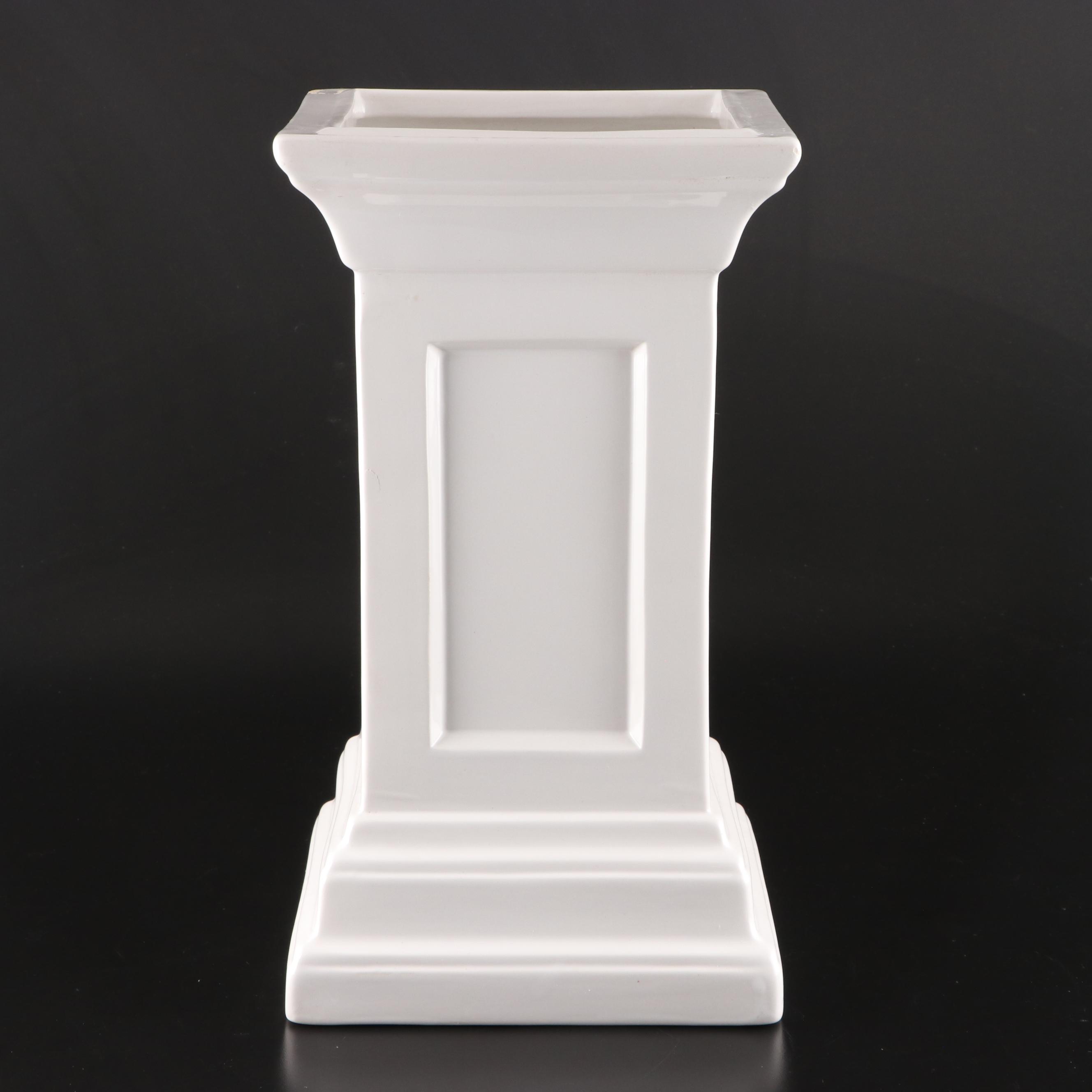 Portuguese White Glazed Ceramic Column Flower Vase
