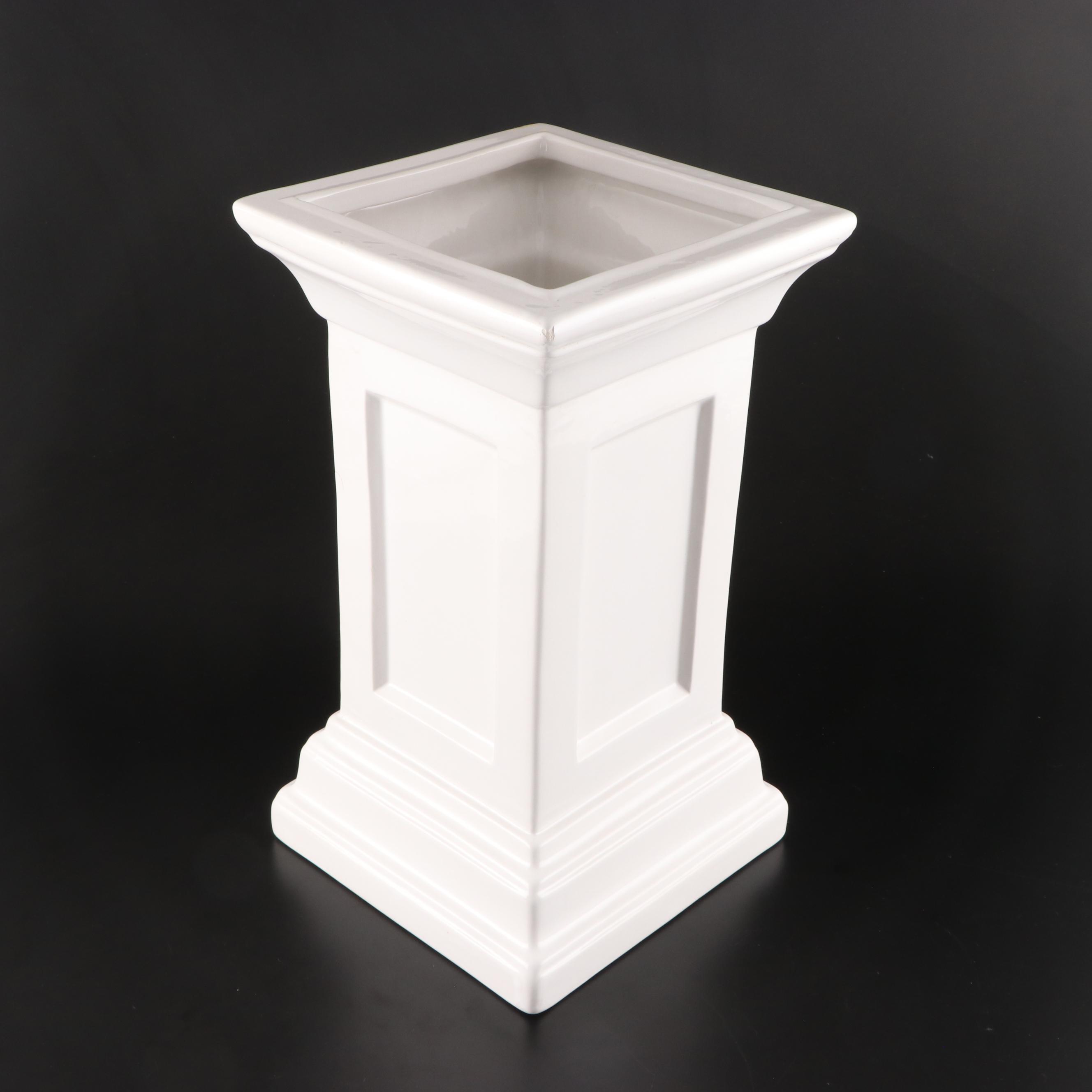 Portuguese White Glazed Ceramic Column Flower Vase