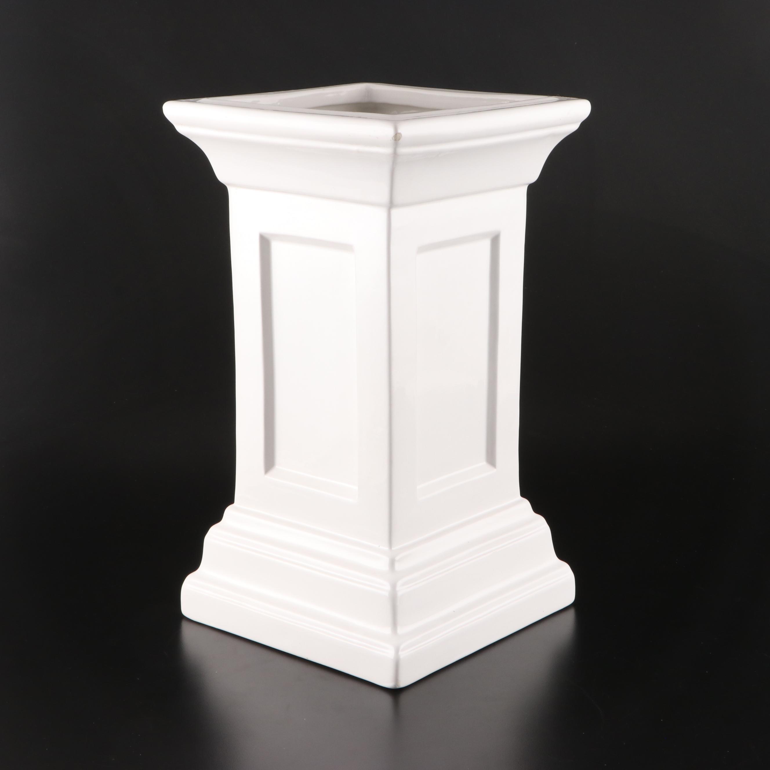 Portuguese White Glazed Ceramic Column Flower Vase