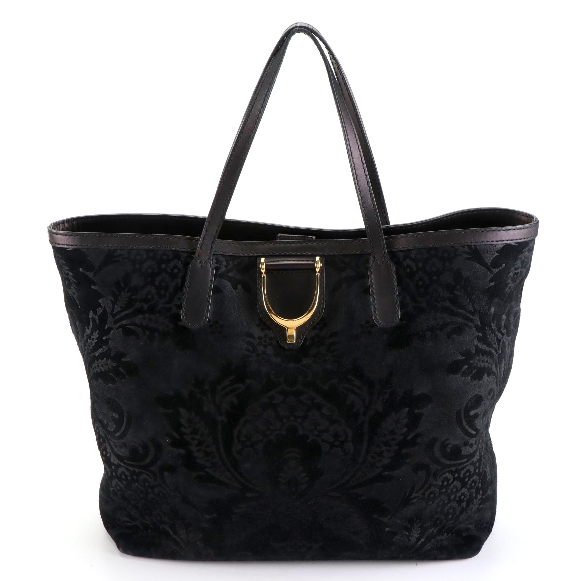 Gucci Stirrup Damask Suede Tote Bag