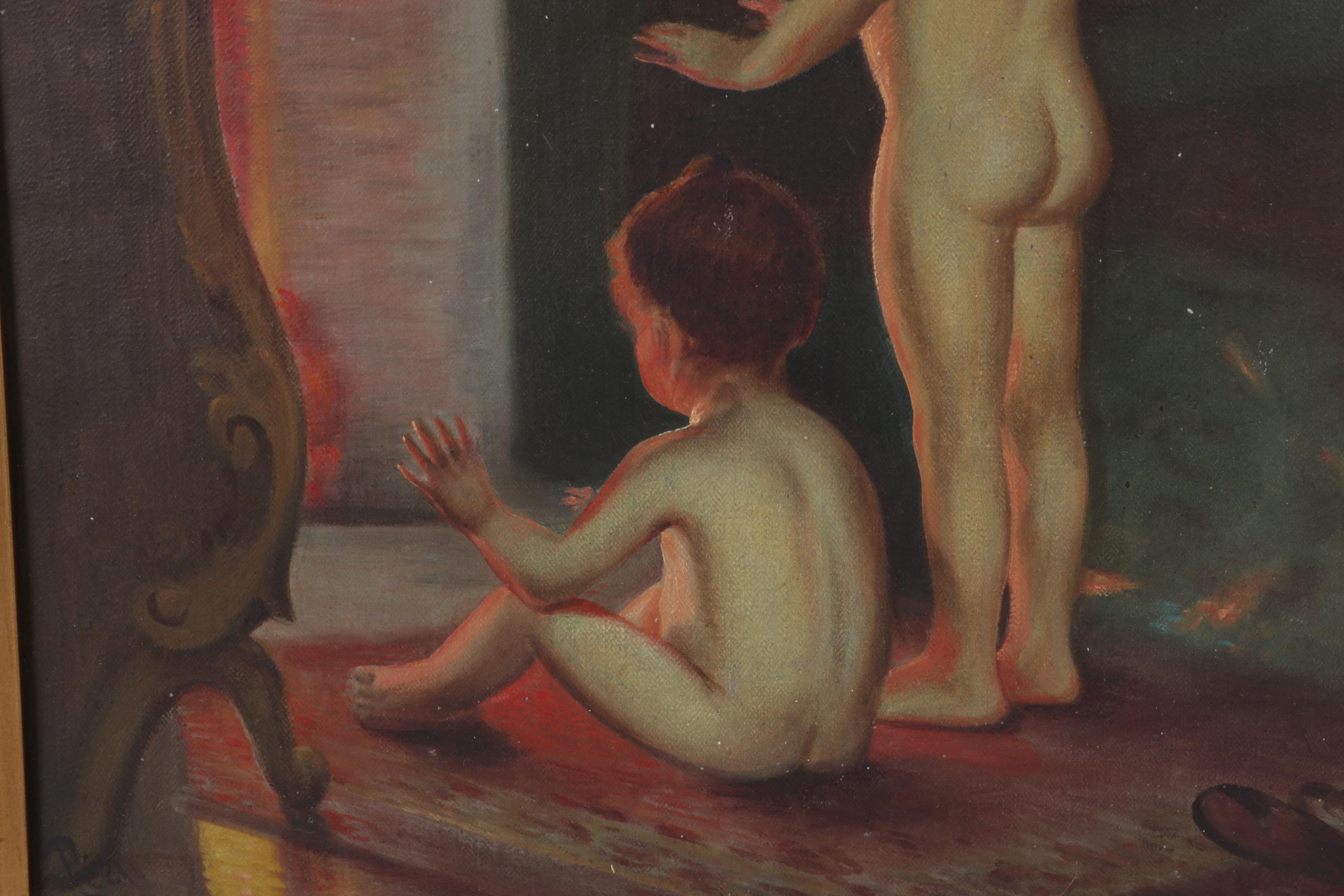 Oil Painting After Paul Peel "After the Bath," Early 20th Century