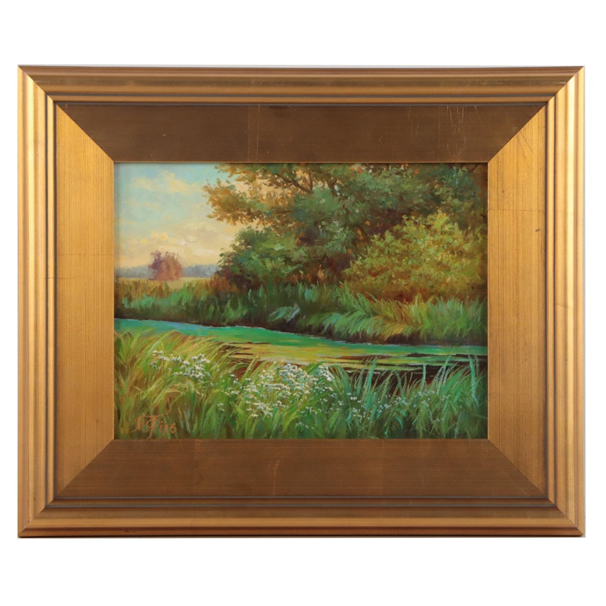 Oil Painting of Verdant Landscape