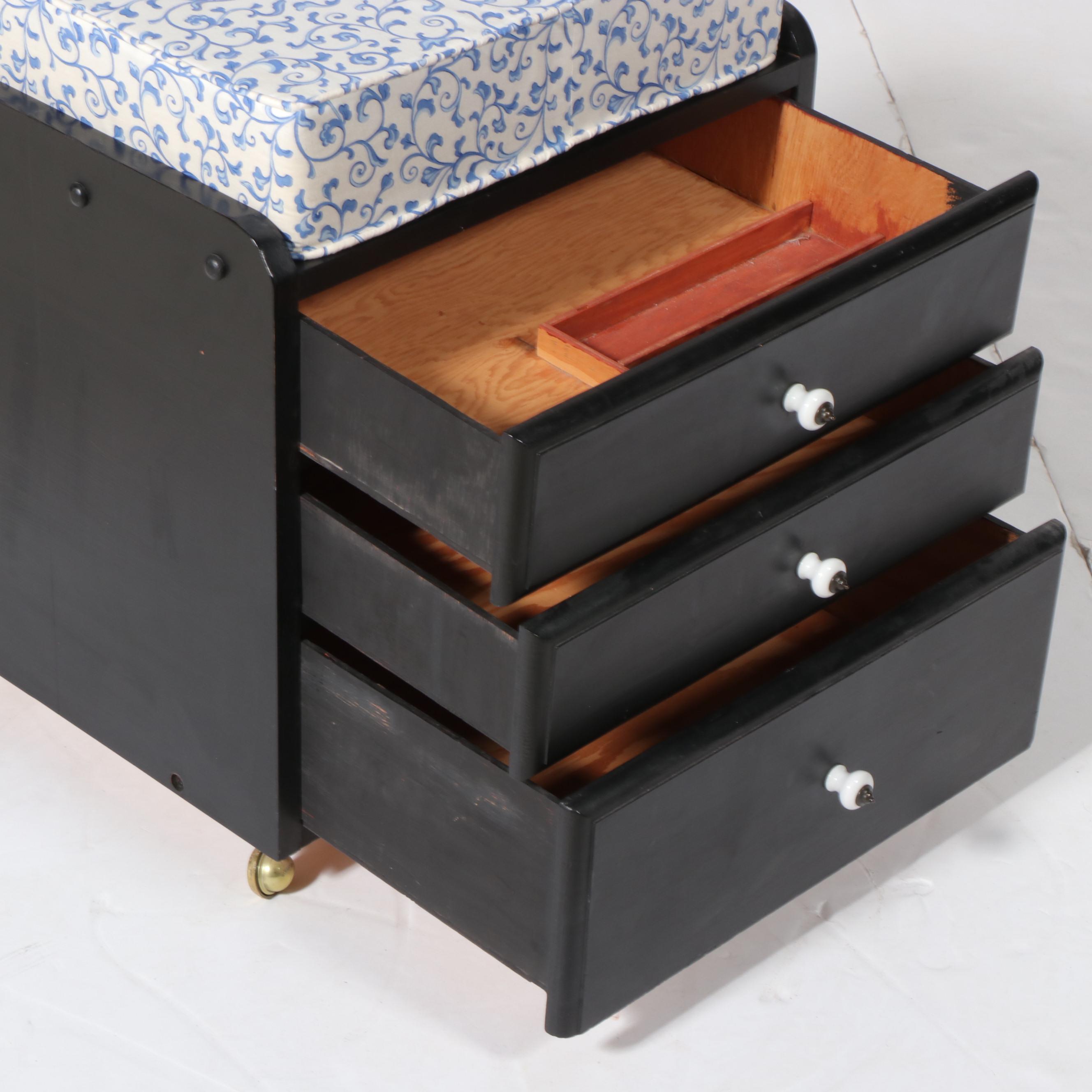 Painted Three-Drawer Custom-Made Sewing Stool, Late 20th Century
