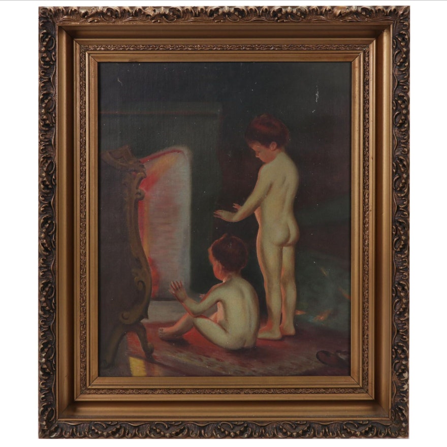 Oil Painting After Paul Peel "After the Bath," Early 20th Century