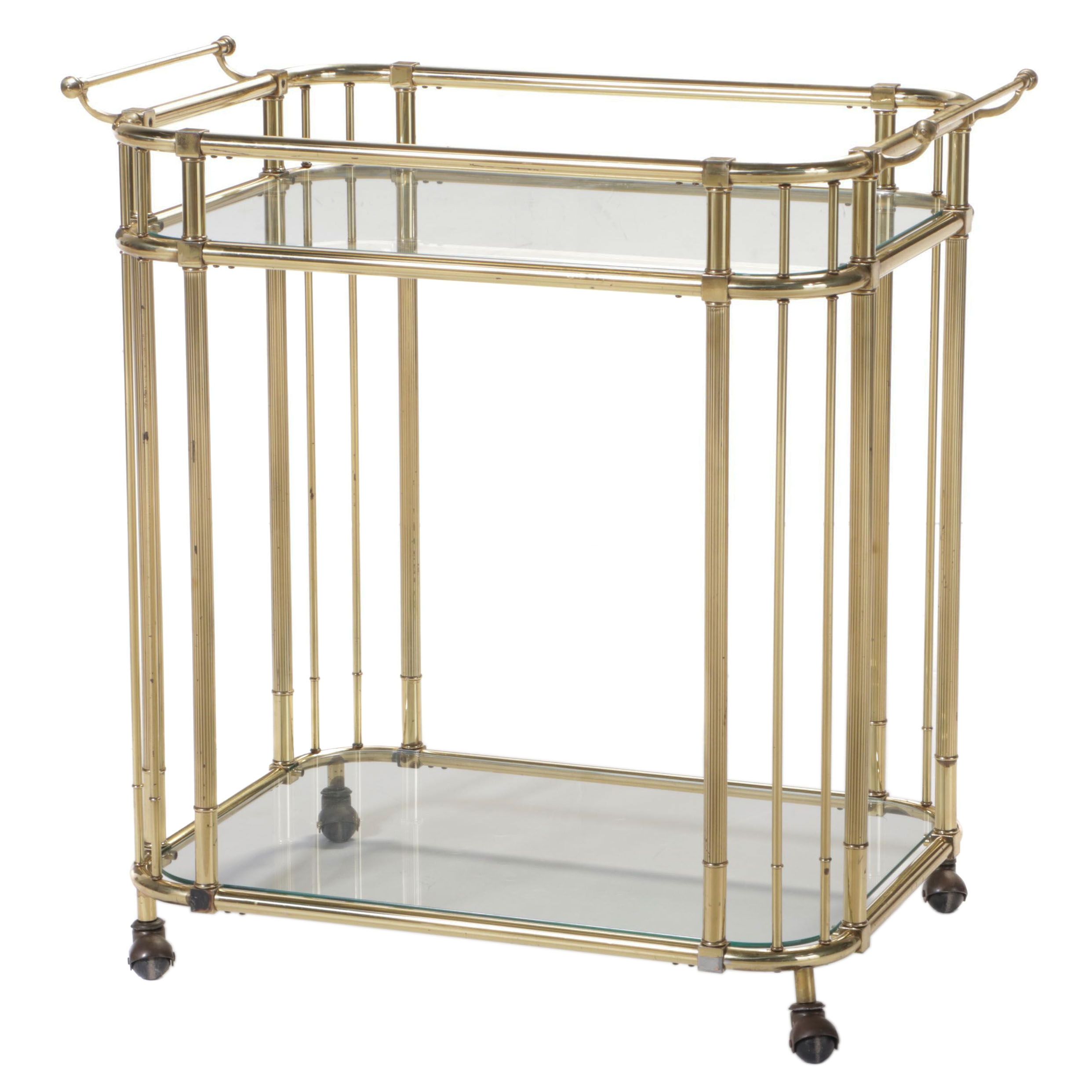 Hollywood Regency Style Brass and Glass Two-Tier Serving Cart