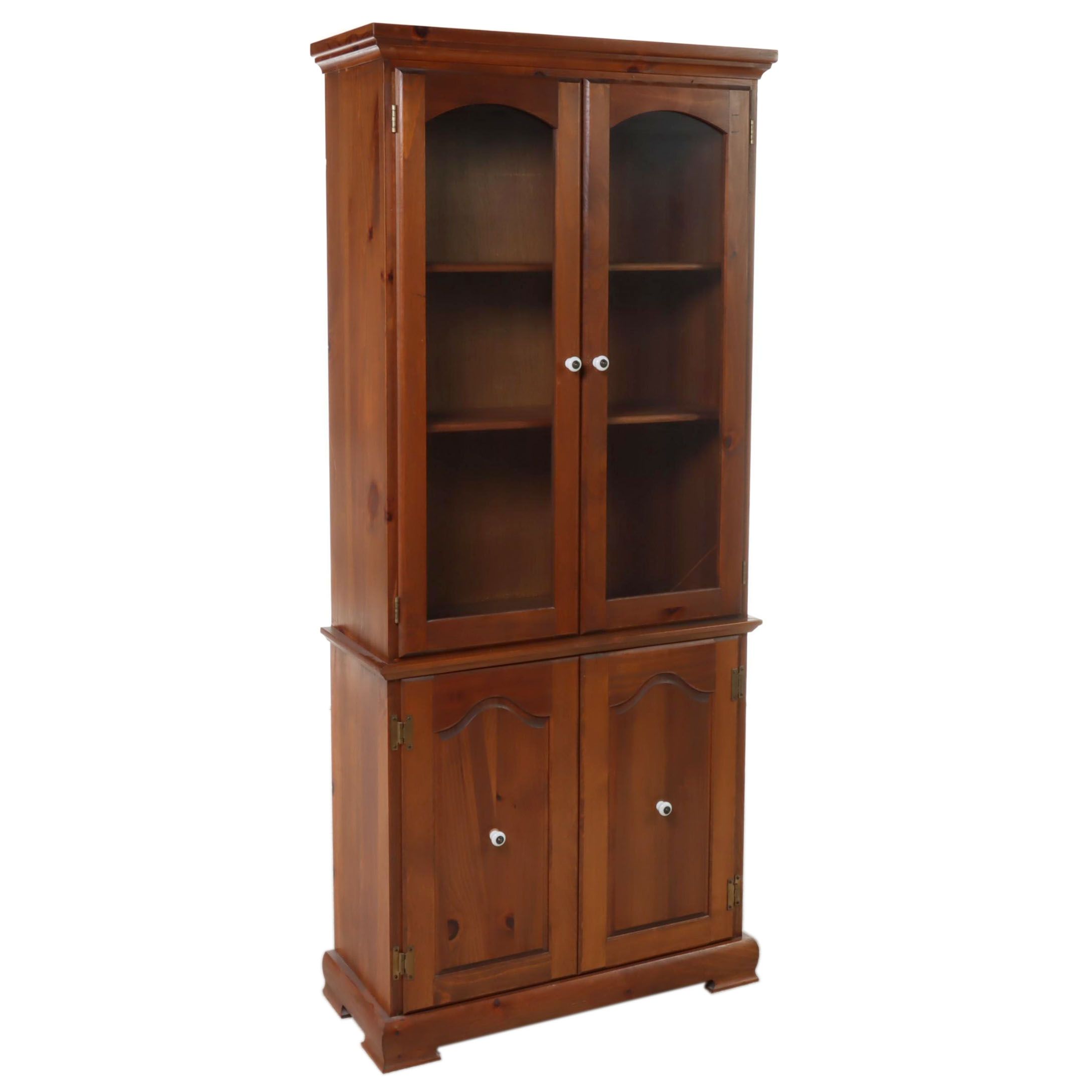 American Colonial Style Pine China Cabinet, Mid to Late 20th Century