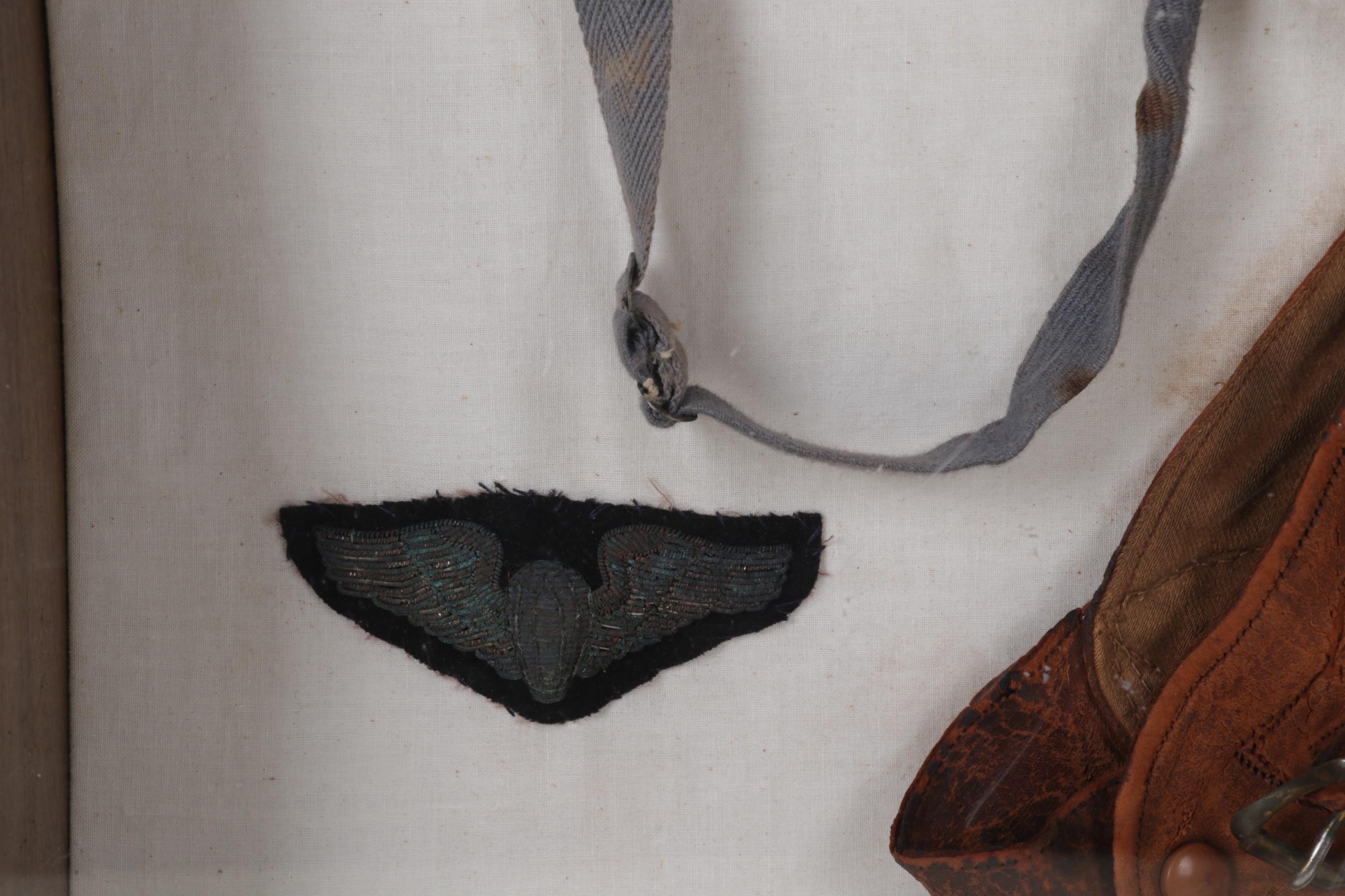 Aviator Goggles, Leather Cap, and Insignia in Frame, Circa 1930