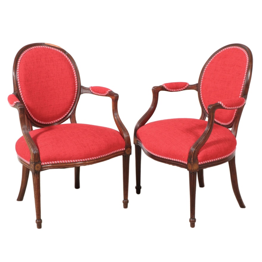 Pair of Louis XVI Style Beech and Custom-Upholstered Chairs