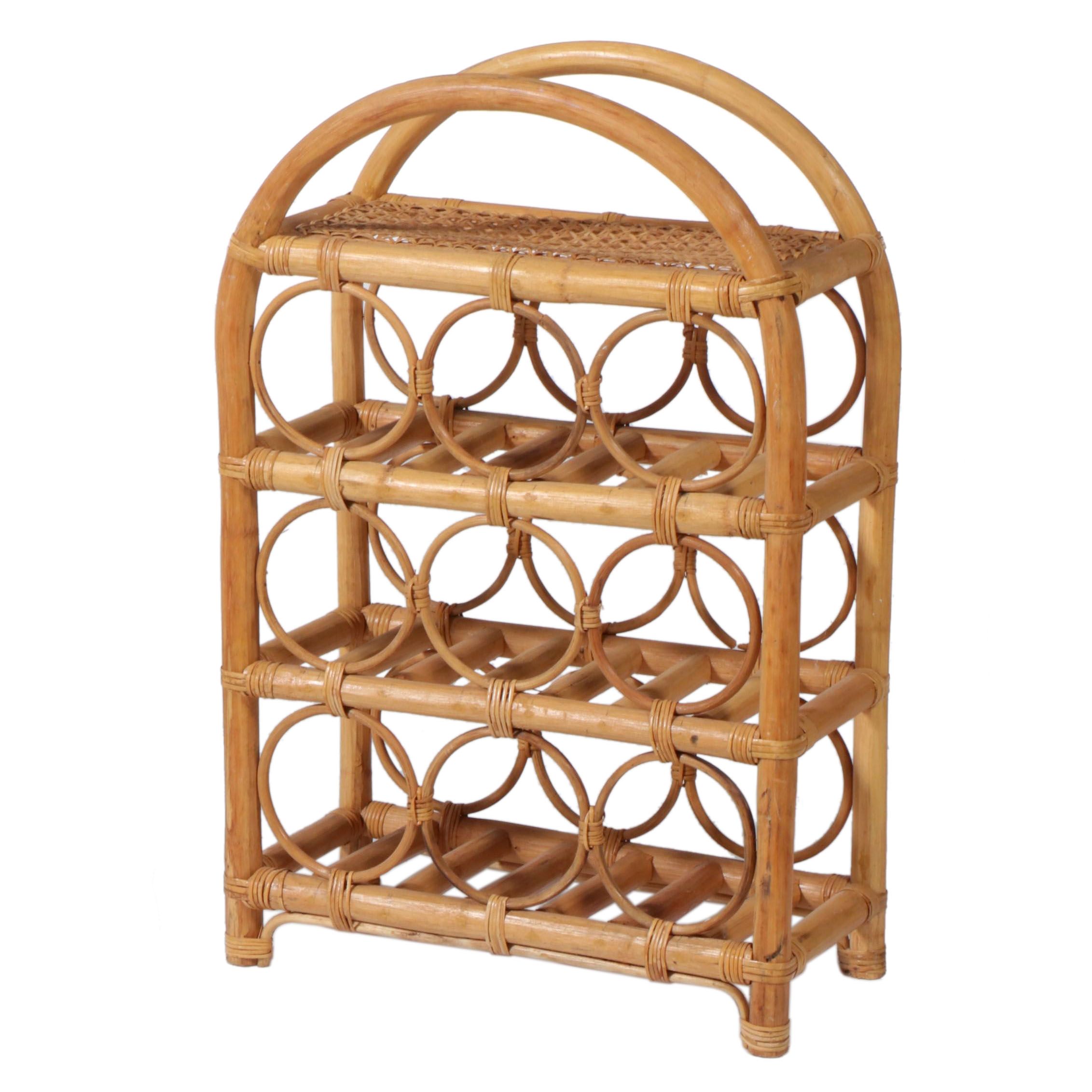Rattan and Caned Nine-Bottle Wine Rack