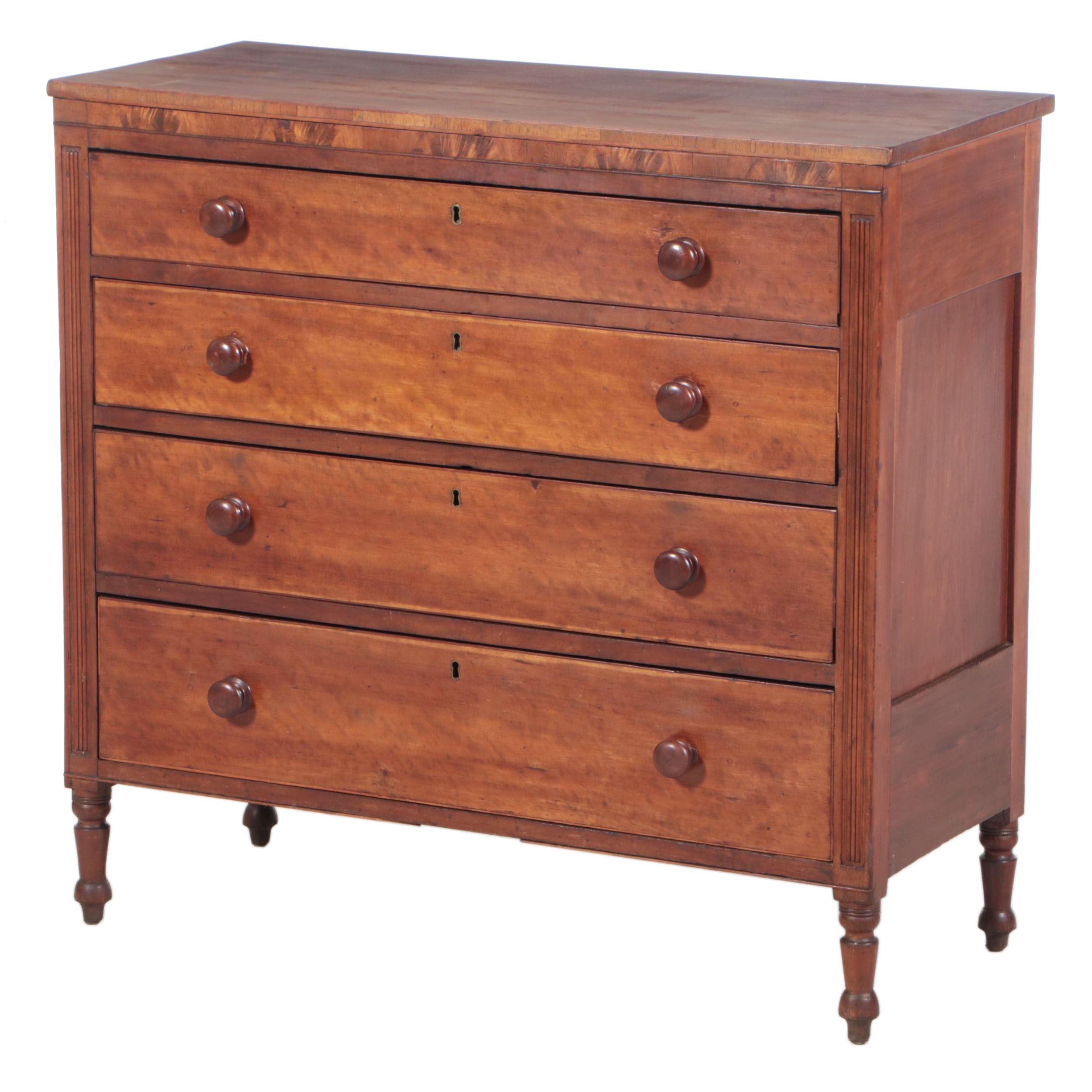 Late Federal Cherrywood and Mahogany Four-Drawer Chest, circa 1830