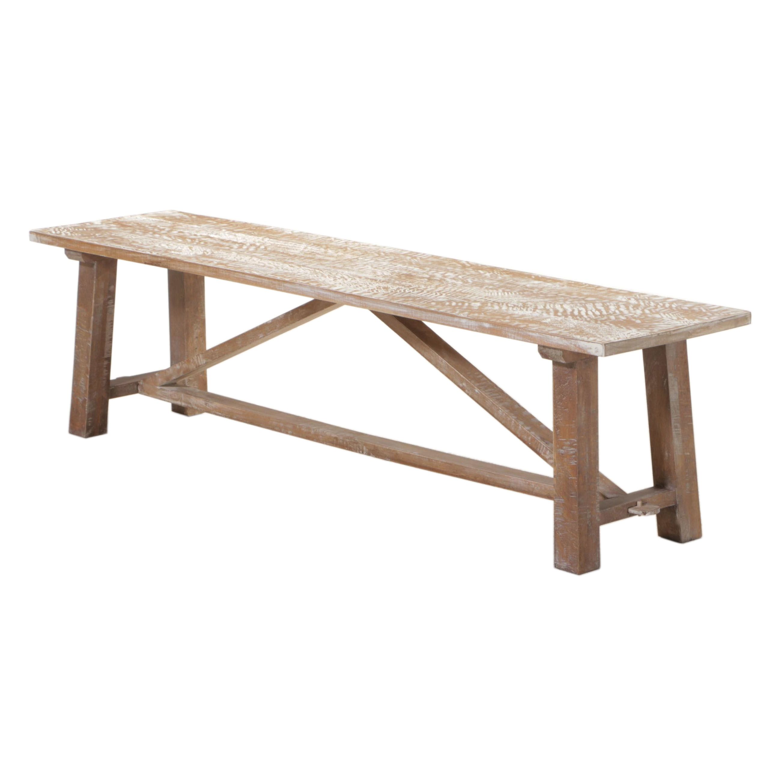 Cerused Hardwood Trestle-Base Bench