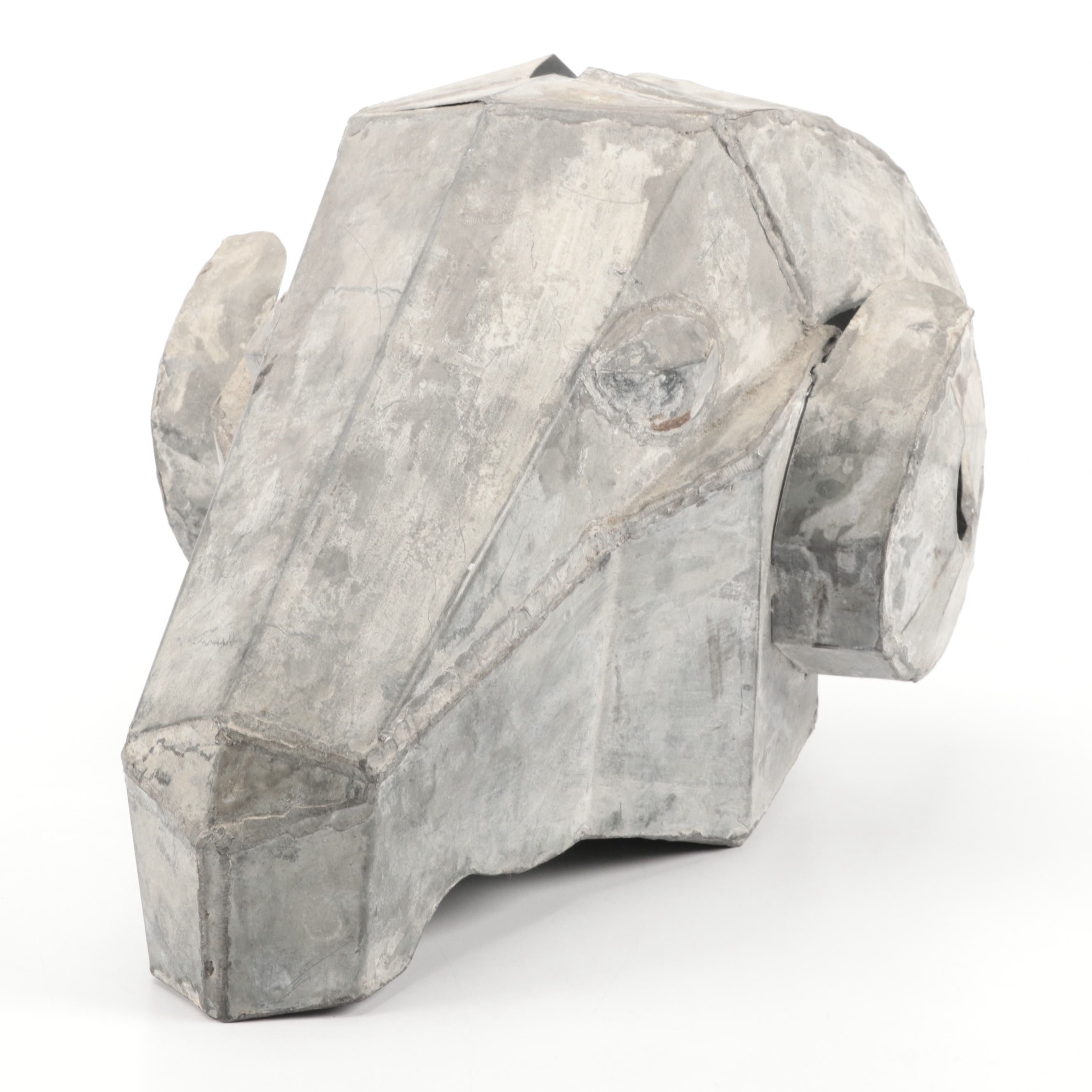 Galvanized Steel Sculpture of Goat Head, Circa 2000