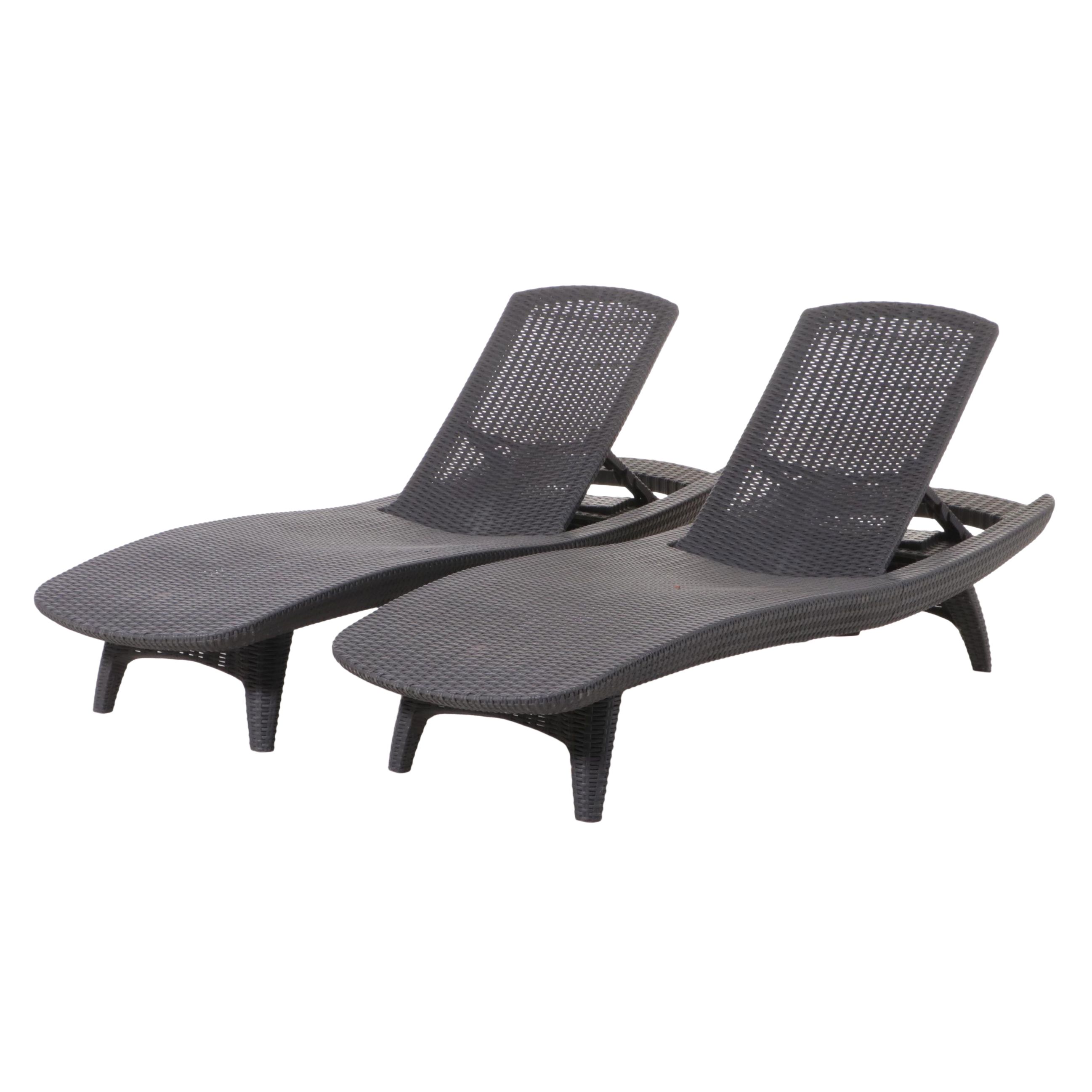 Pair of PE Rattan Adjustable Chaise Lounges