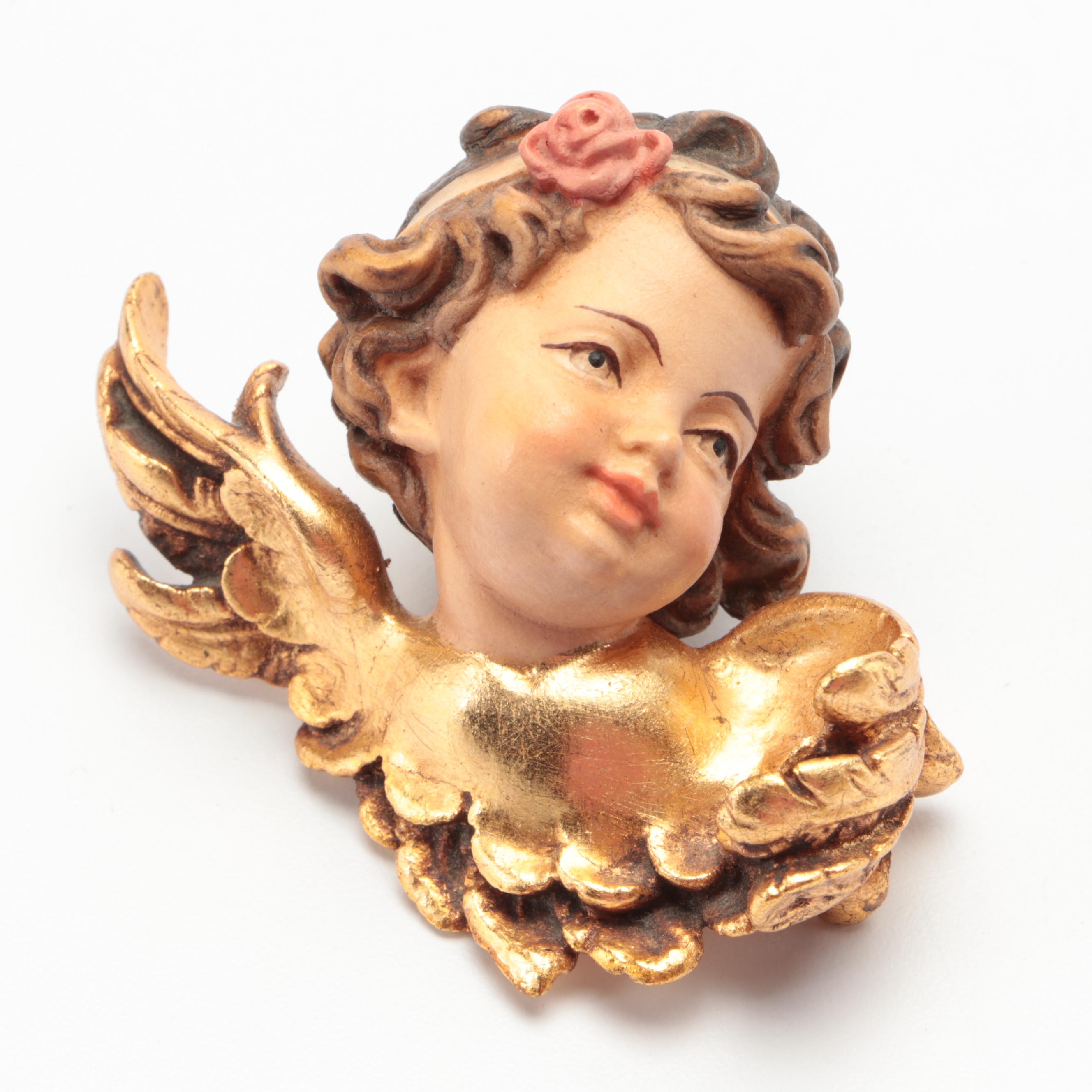 Baroque Style Hand-Painted Wood Angels Wall Plaques