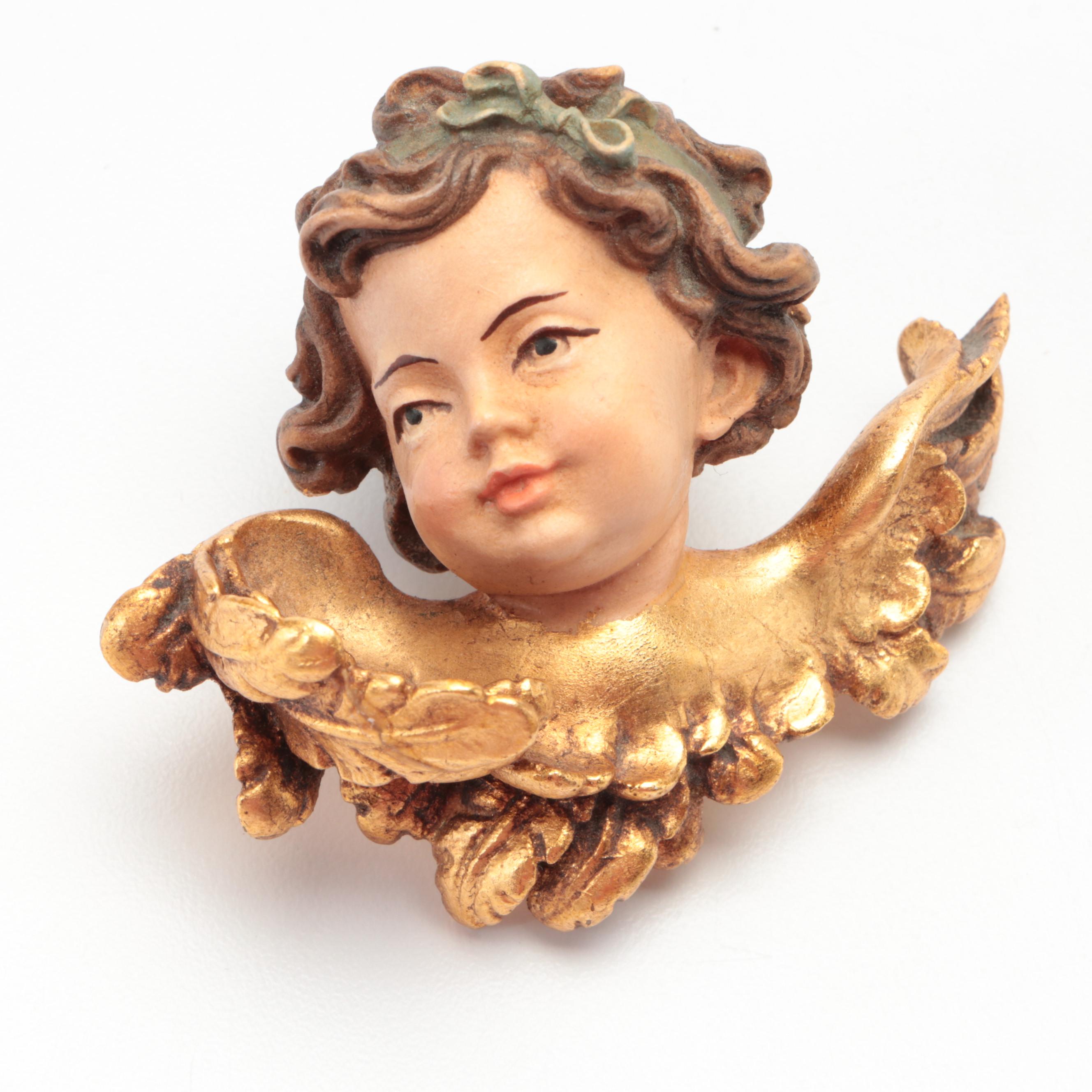Baroque Style Hand-Painted Wood Angels Wall Plaques