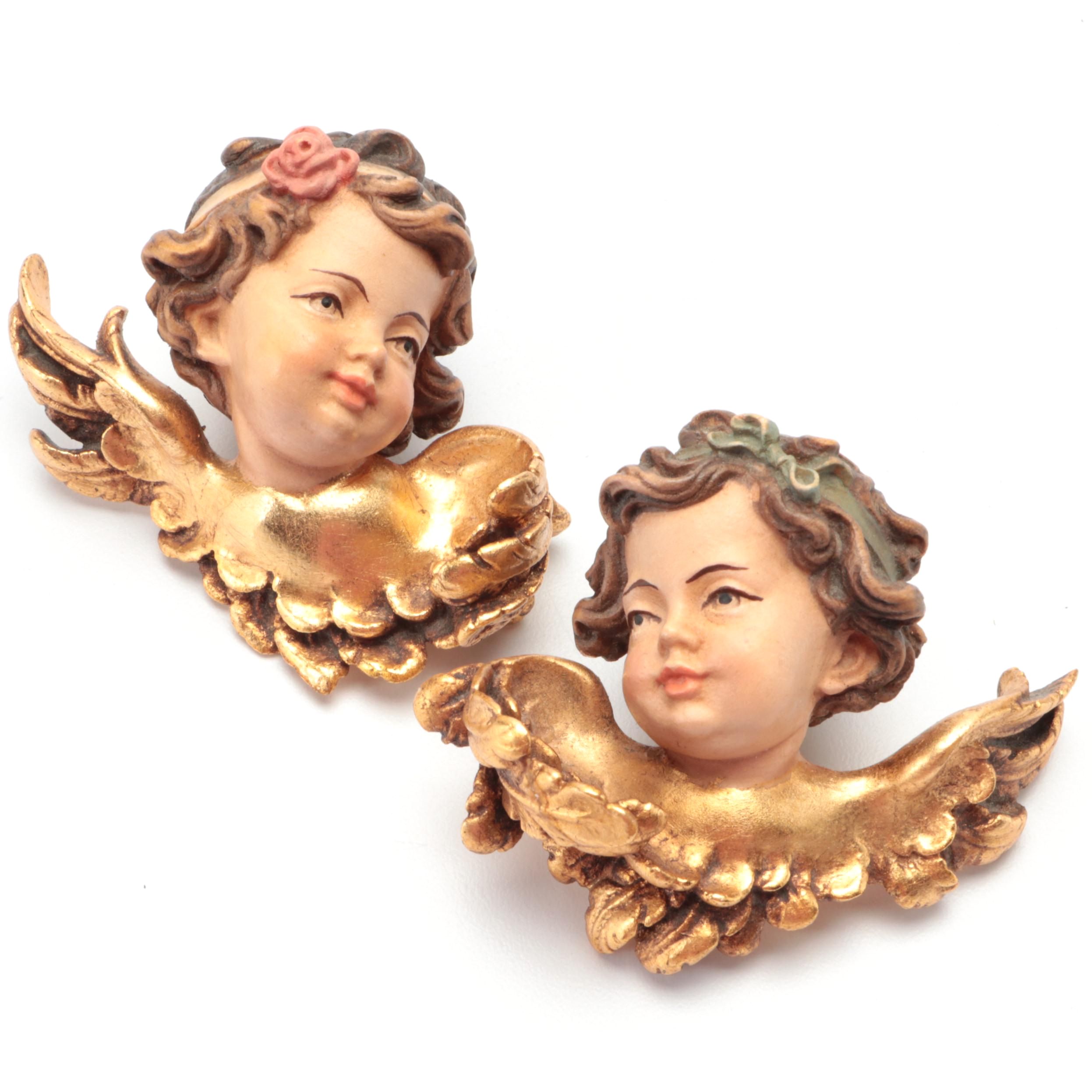 Baroque Style Hand-Painted Wood Angels Wall Plaques