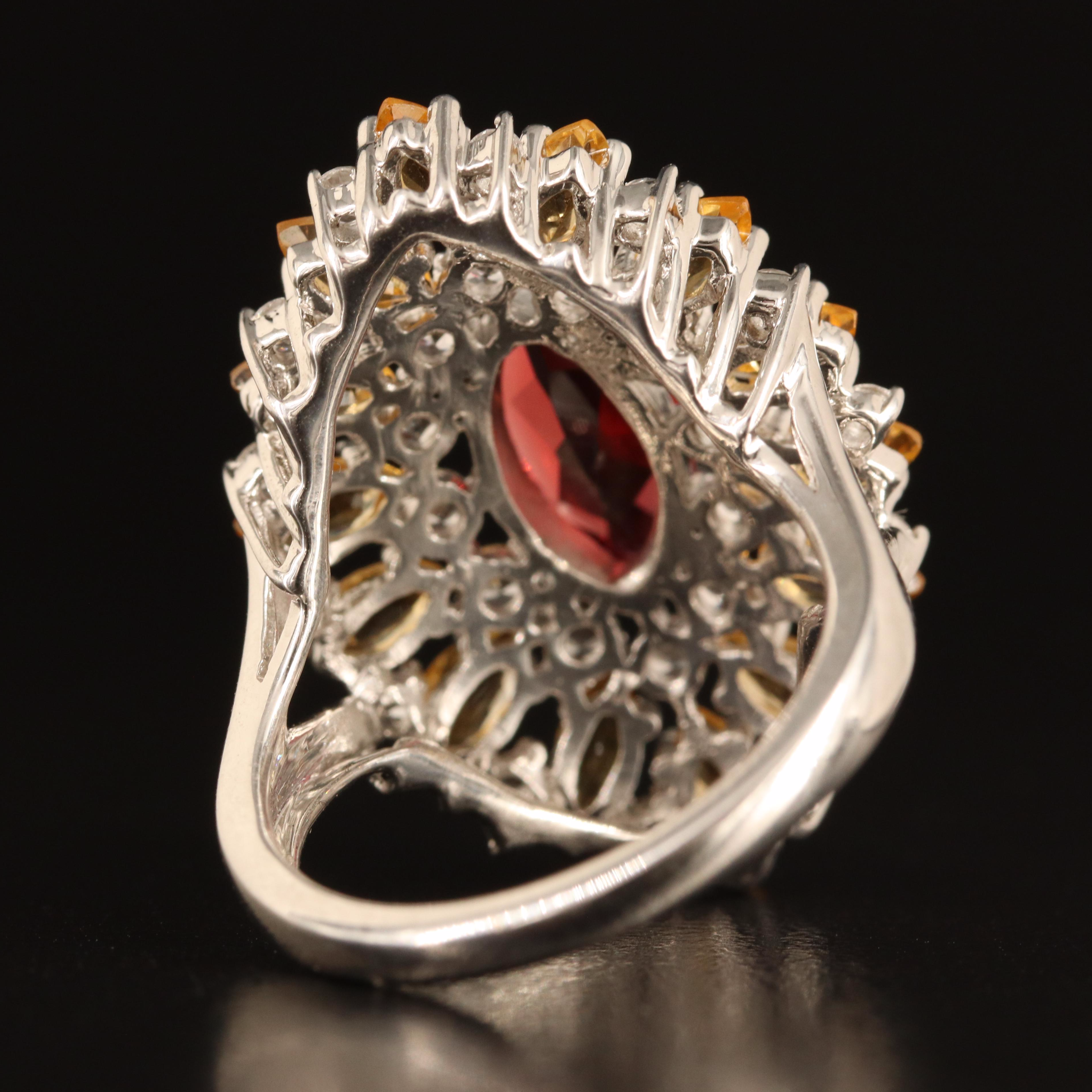 Sterling Garnet, Citrine and White Sapphire Navette Ring