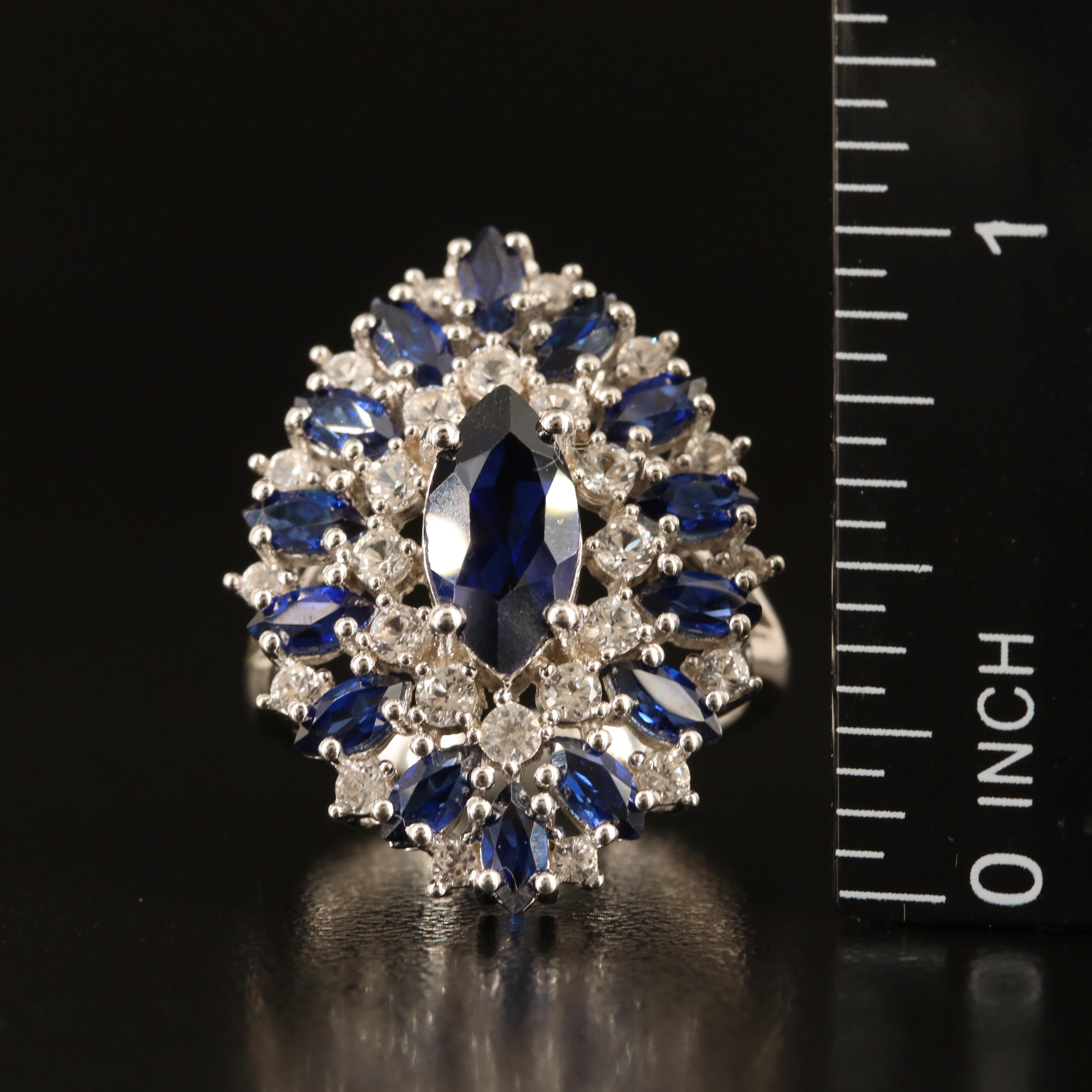 Sterling Sapphire and White Sapphire Navette Ring