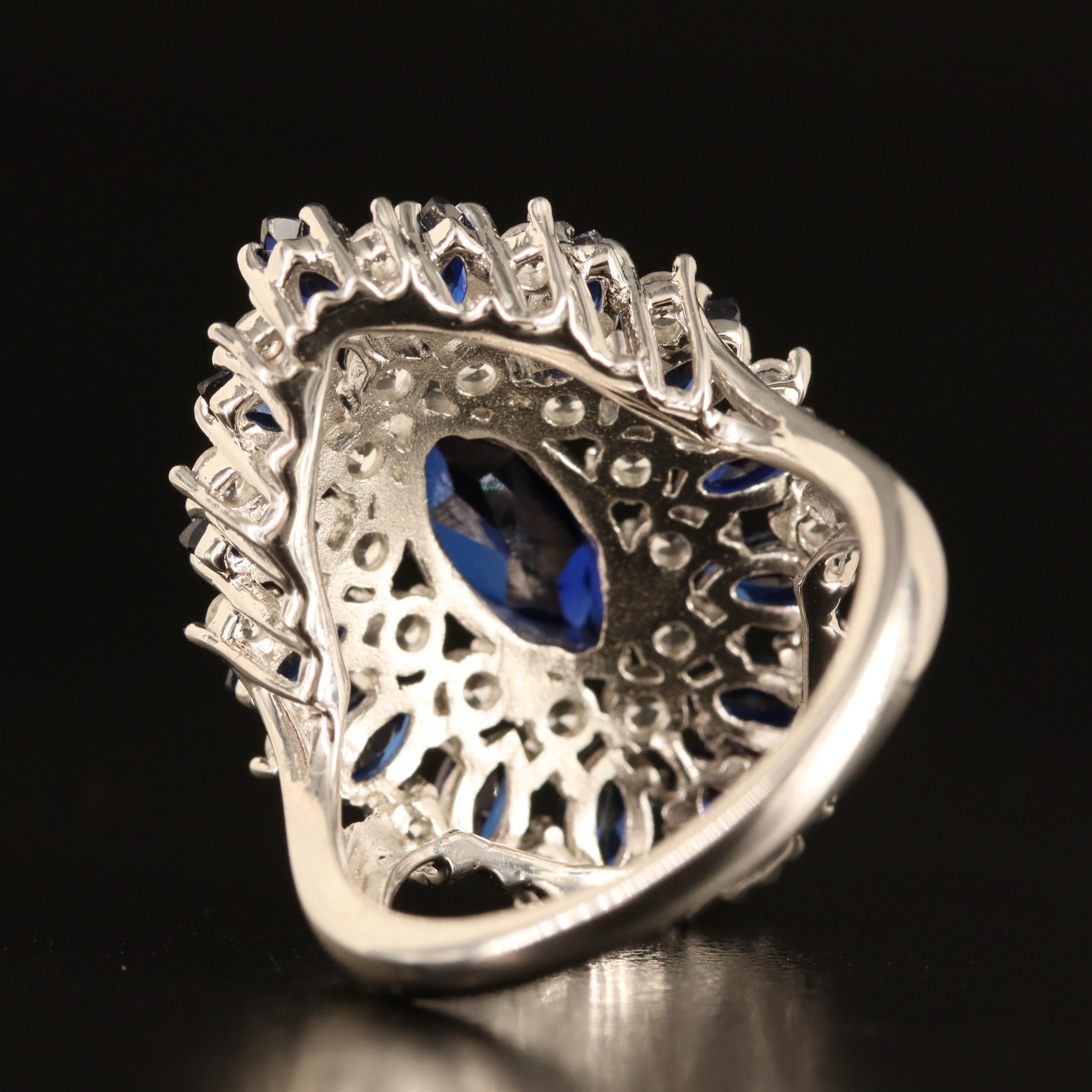 Sterling Sapphire and White Sapphire Navette Ring
