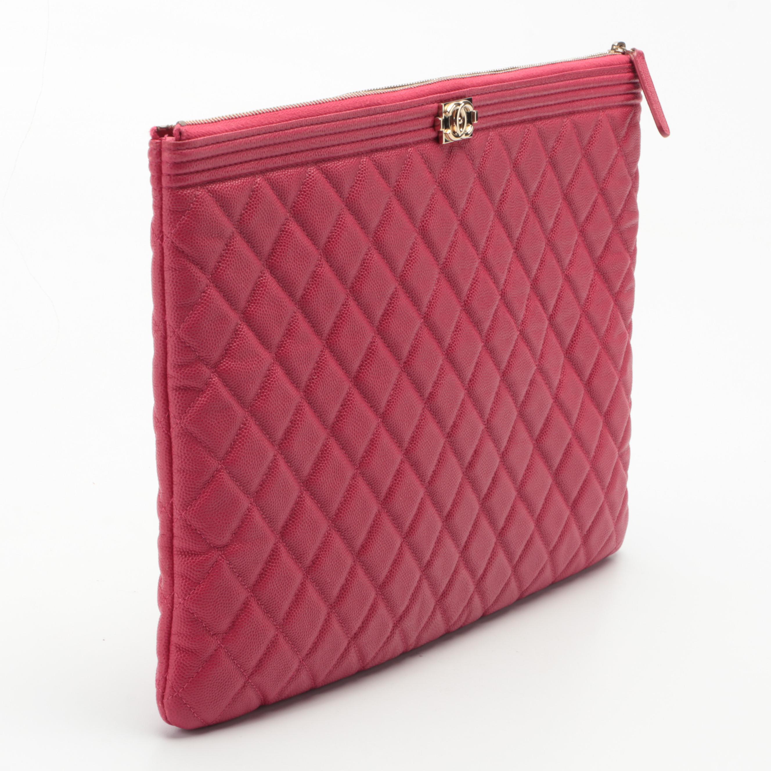 Chanel Boy O Quilted Caviar Leather Zip Case