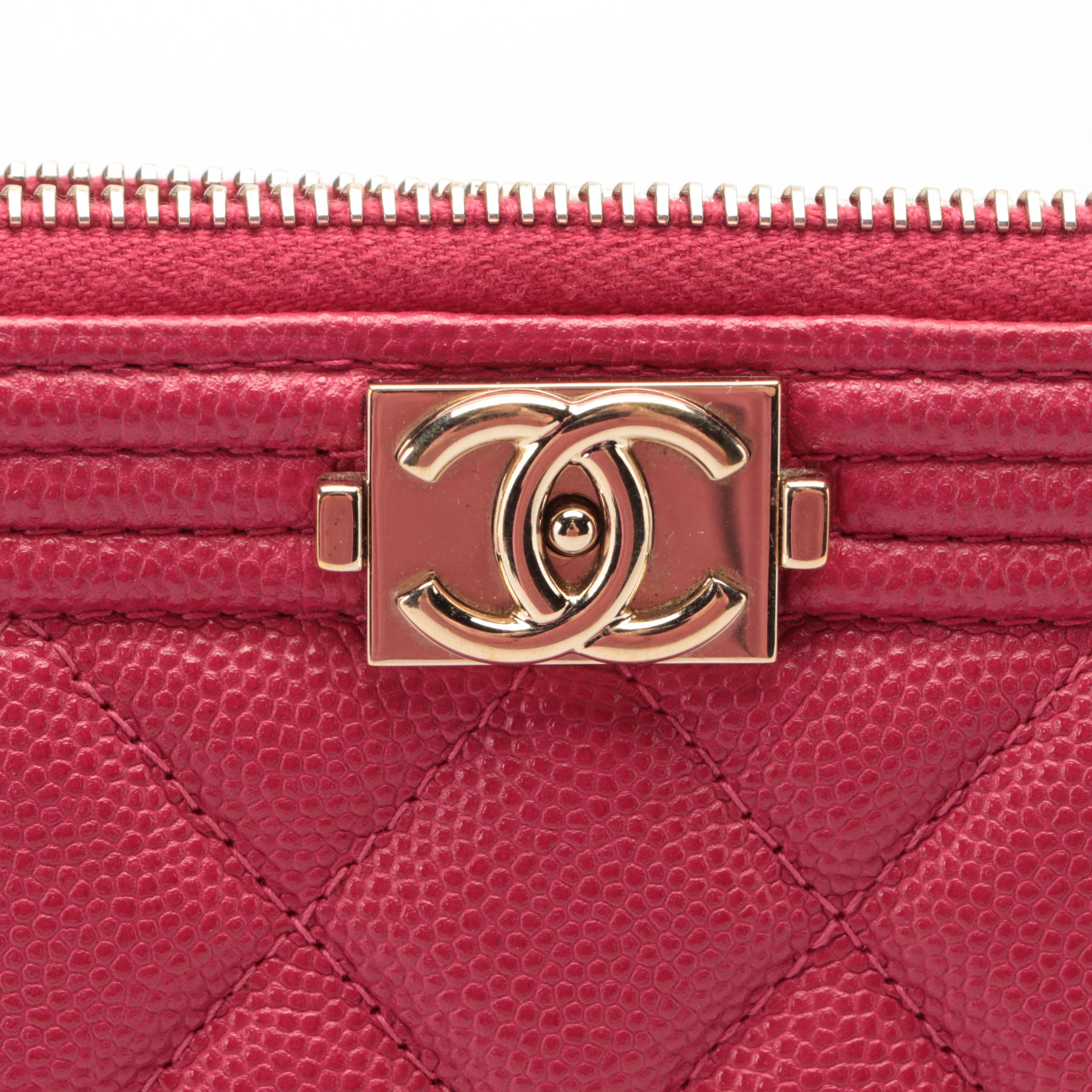 Chanel Boy O Quilted Caviar Leather Zip Case