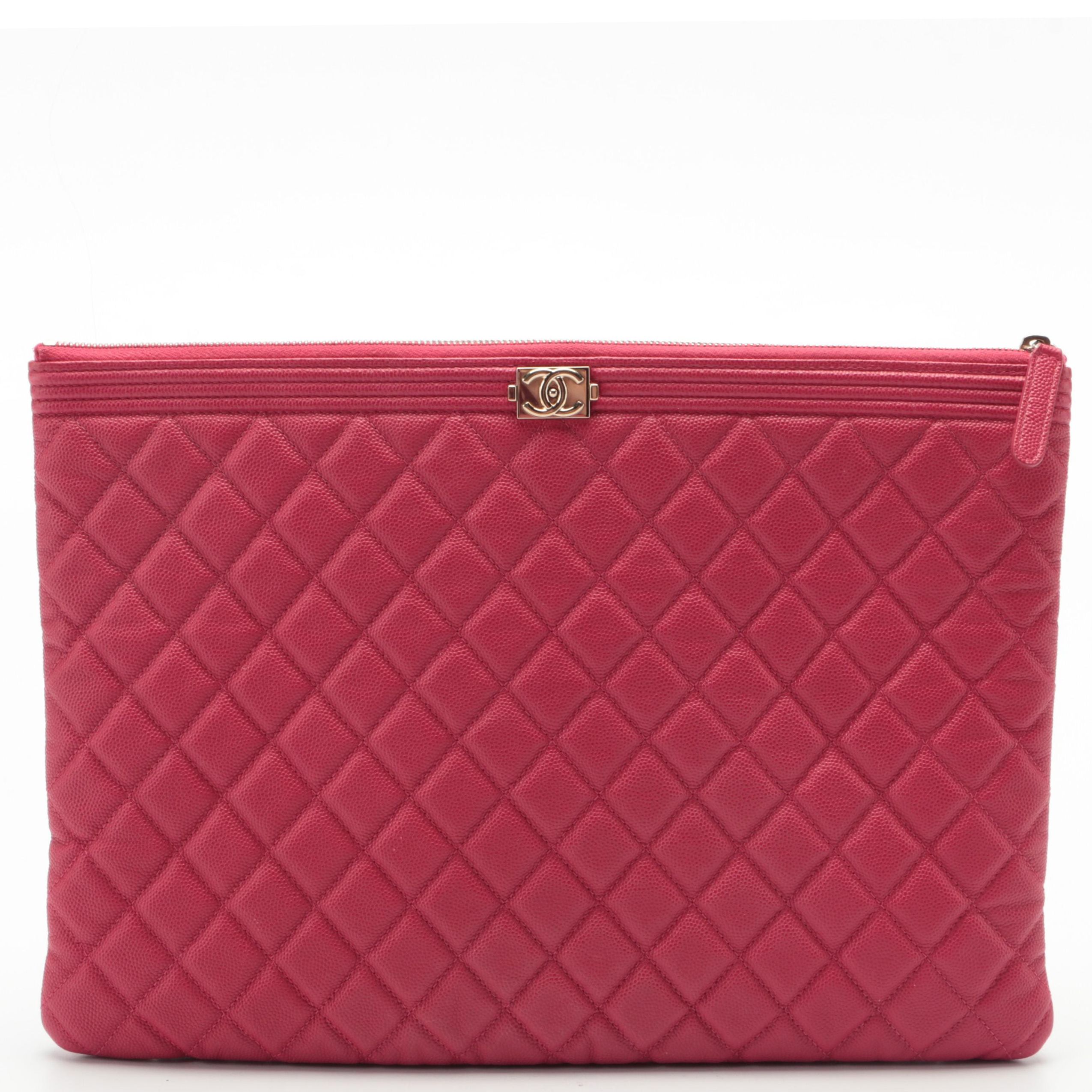 Chanel Boy O Quilted Caviar Leather Zip Case