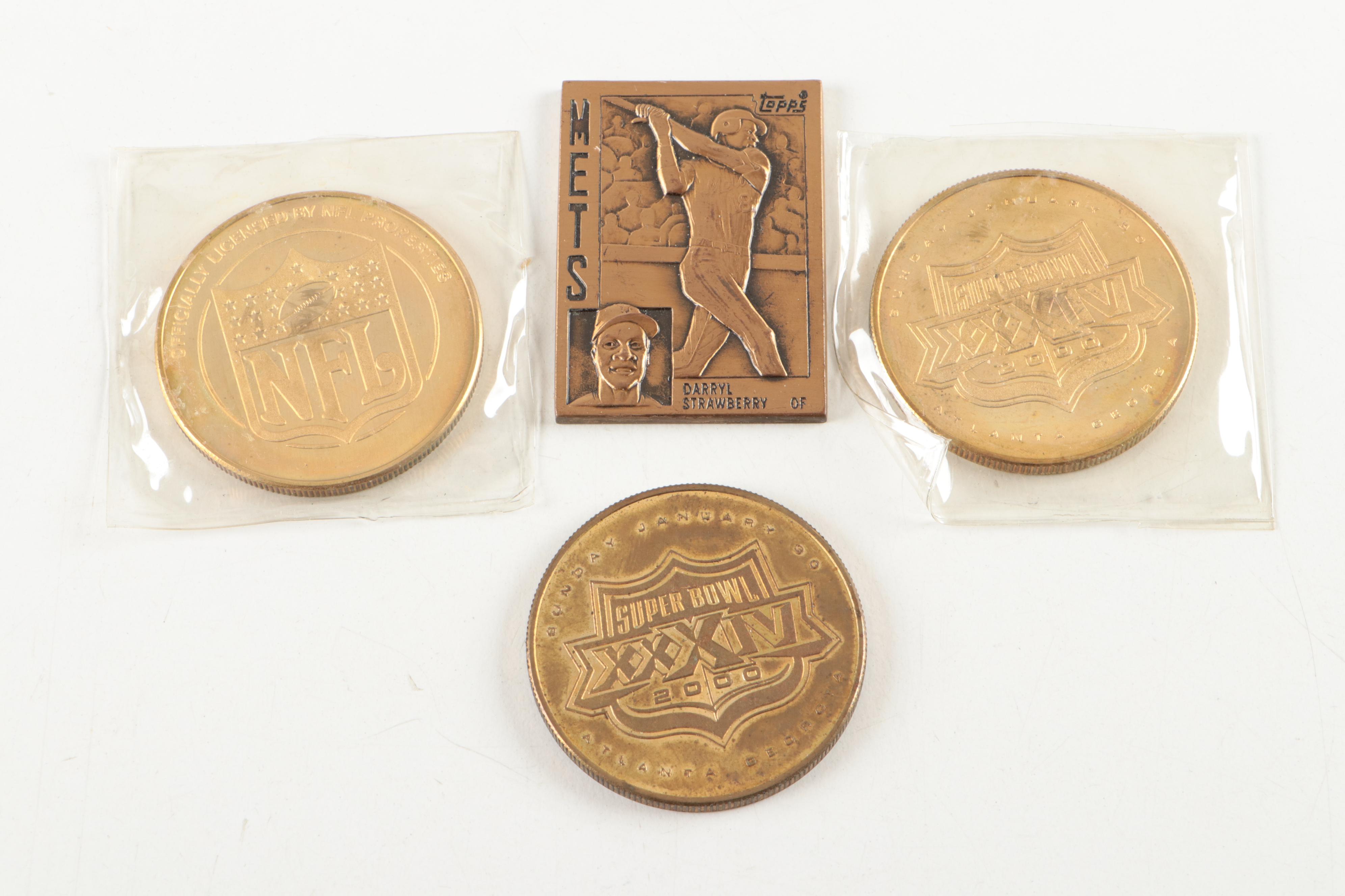 Pinnacle with More Sports Coins and Buttons, Walker, Favre, 1980s–2000s