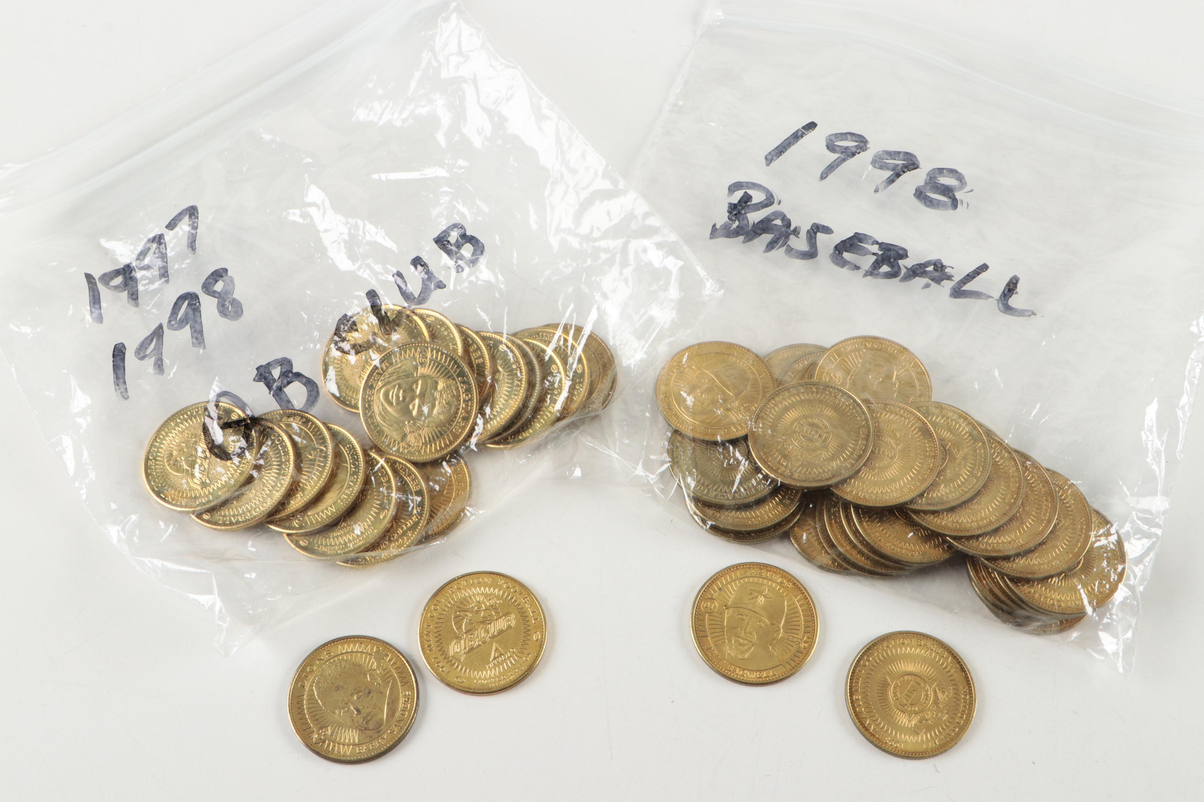 Pinnacle with More Sports Coins and Buttons, Walker, Favre, 1980s–2000s