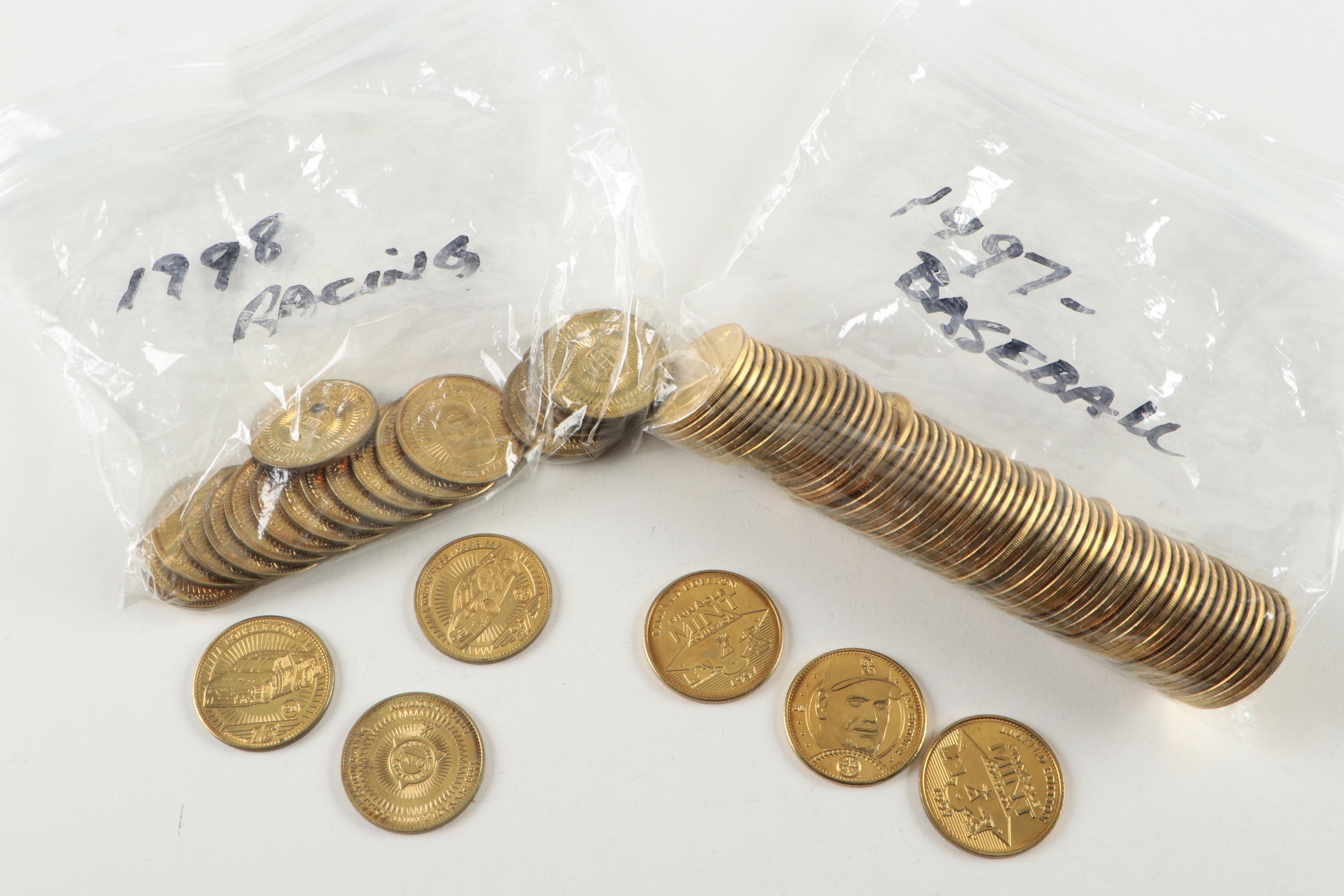 Pinnacle with More Sports Coins and Buttons, Walker, Favre, 1980s–2000s