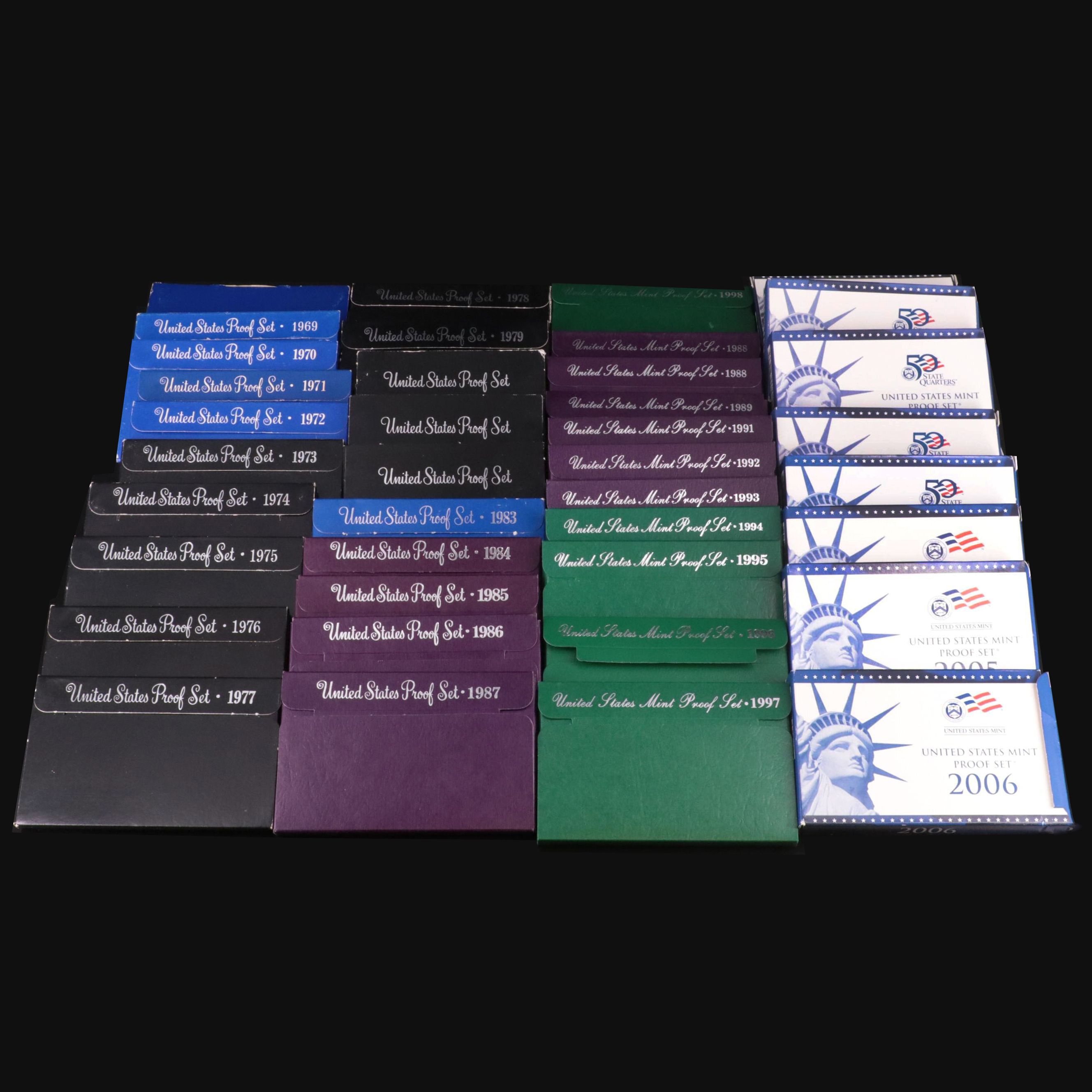 Thirty-Nine U.S. Mint Proof Sets, 1968 to 2006 Complete