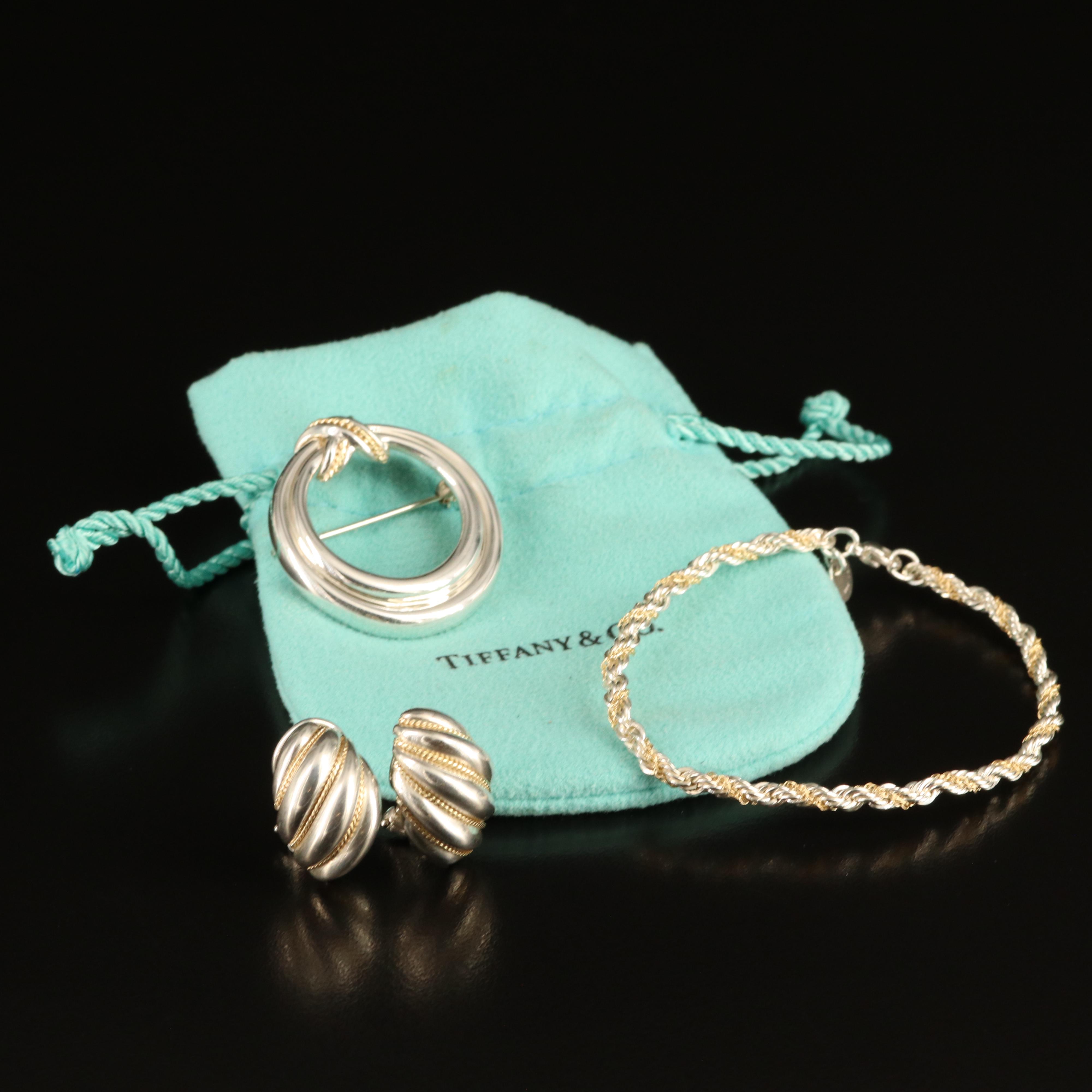 Tiffany & Co. Sterling Earrings, Brooch and Bracelet with 18K Accents