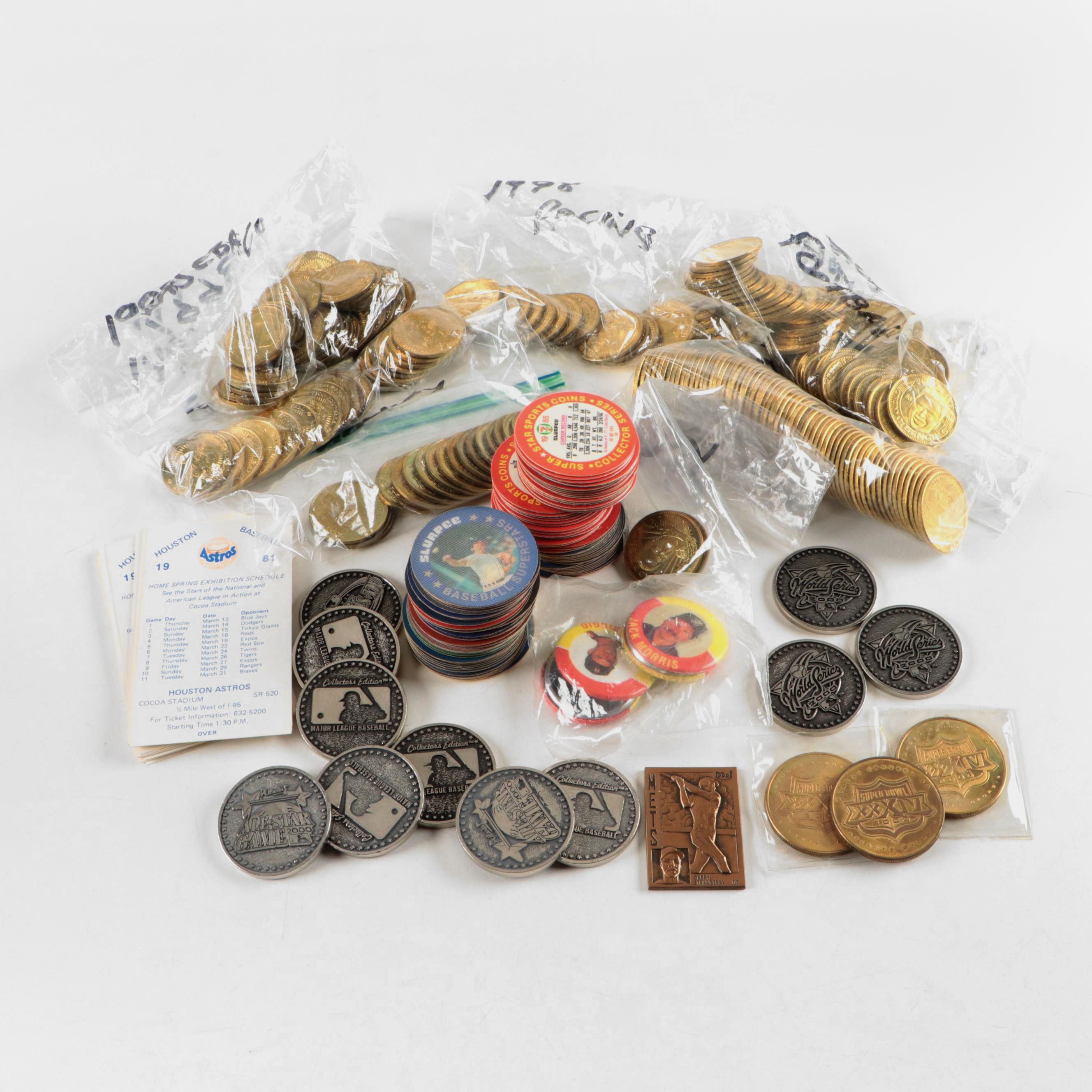Pinnacle with More Sports Coins and Buttons, Walker, Favre, 1980s–2000s