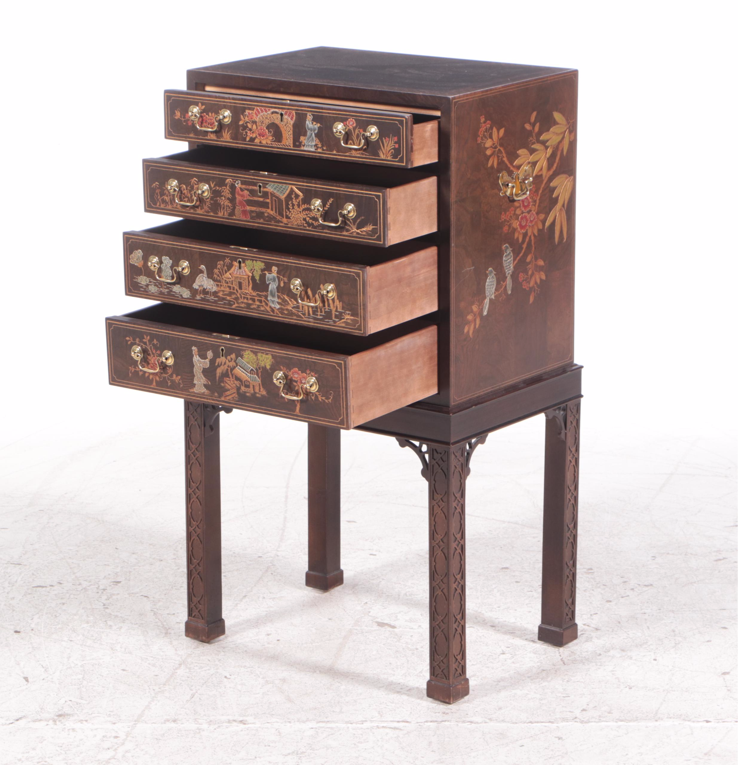 Henredon George III Style Four-Drawer Chinoiserie Chest-on-Stand