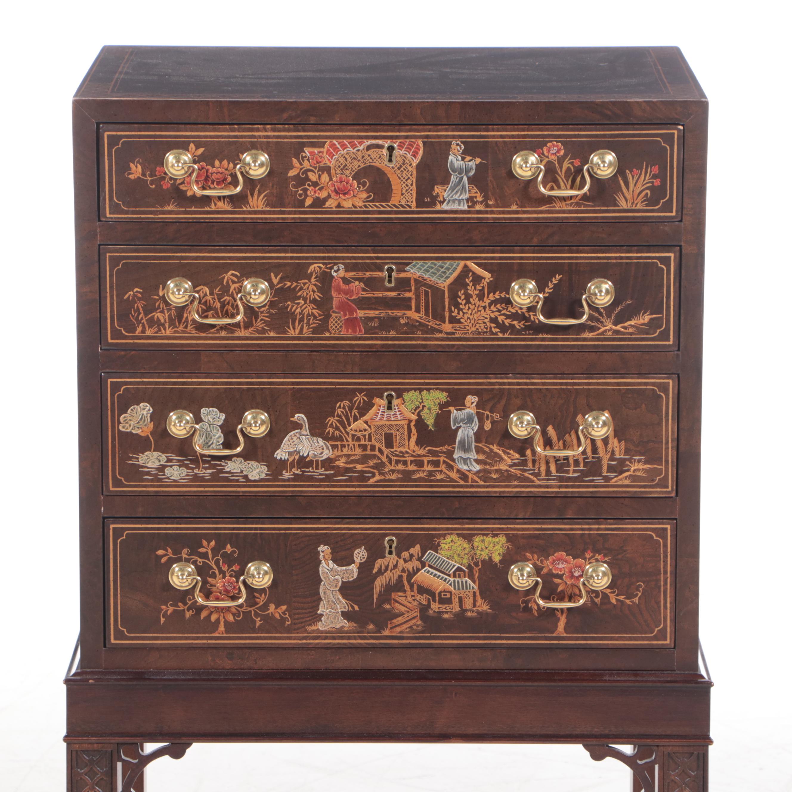 Henredon George III Style Four-Drawer Chinoiserie Chest-on-Stand