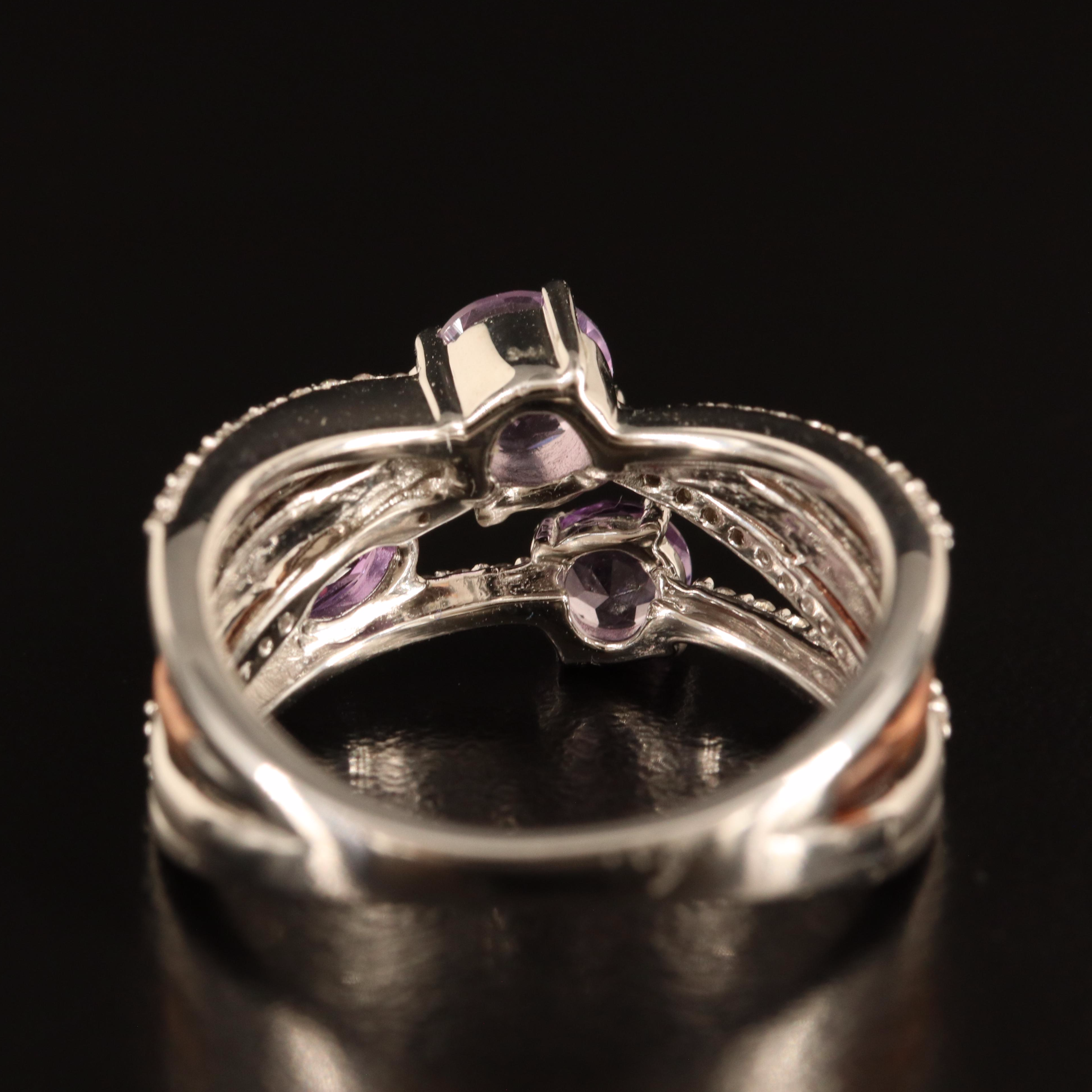 Sterling Amethyst and White Sapphire Crossover Ring