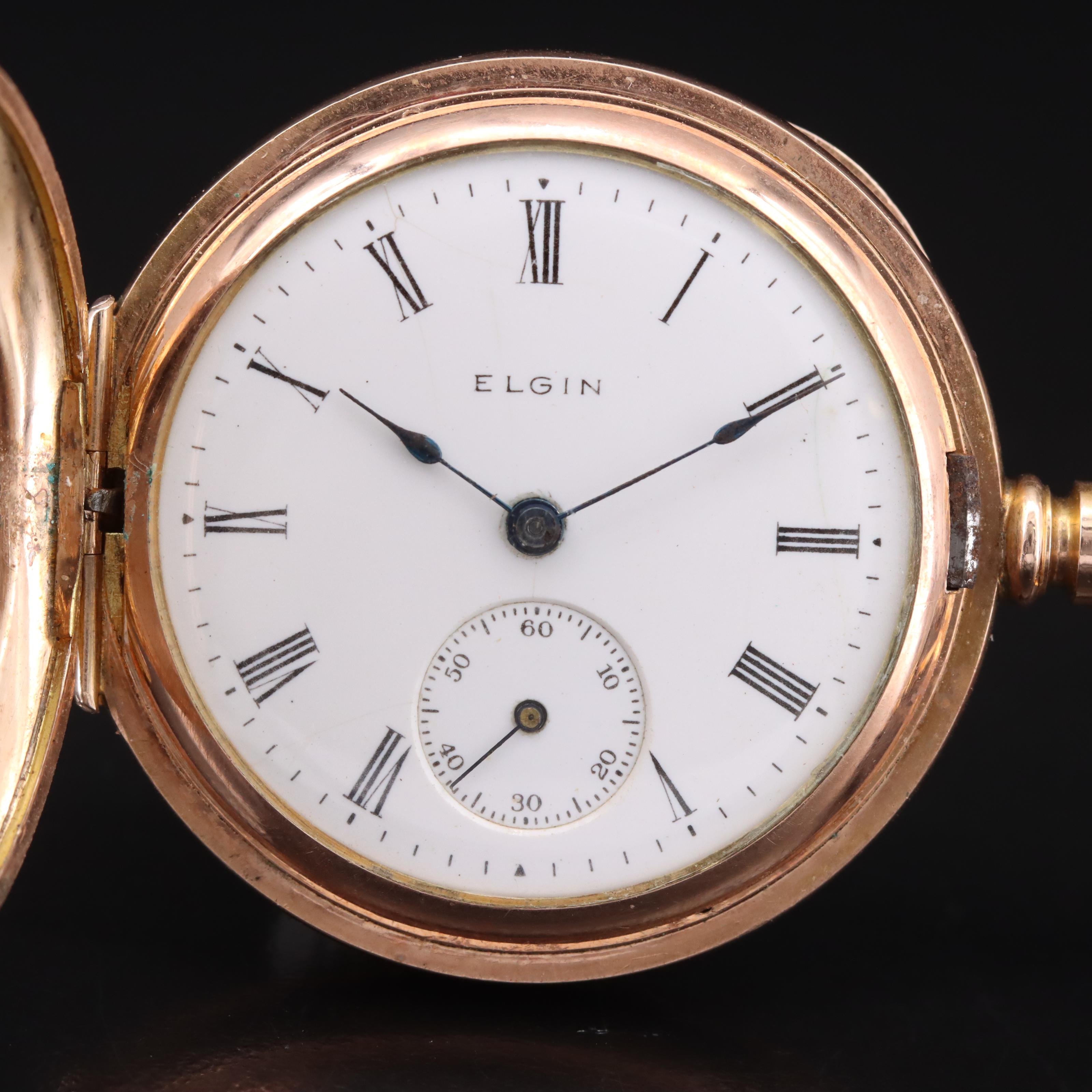 Antique Elgin Hunter Pocket Watch on Fob Necklace