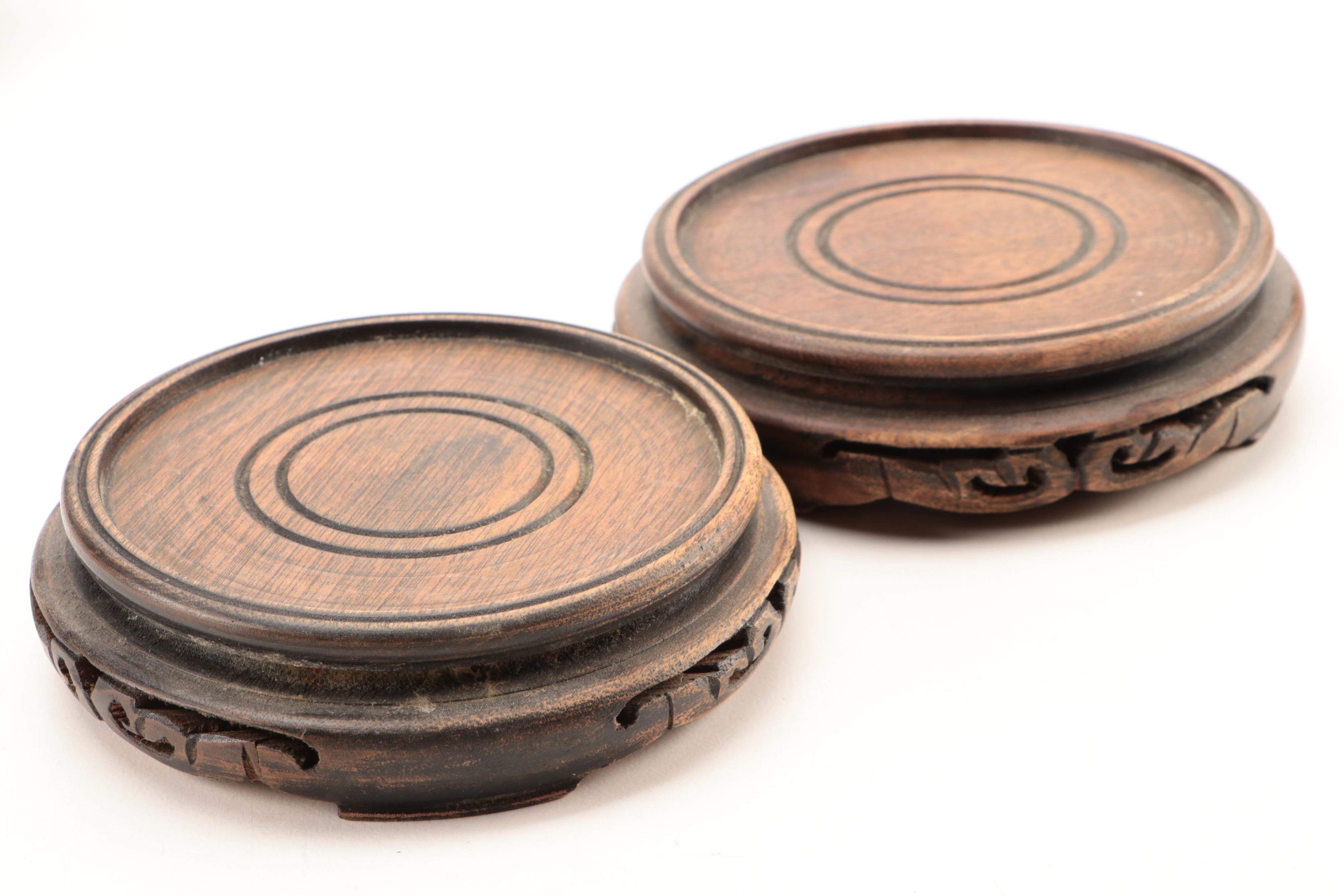 Japanese Kutani Ware Vases with Carved Stands