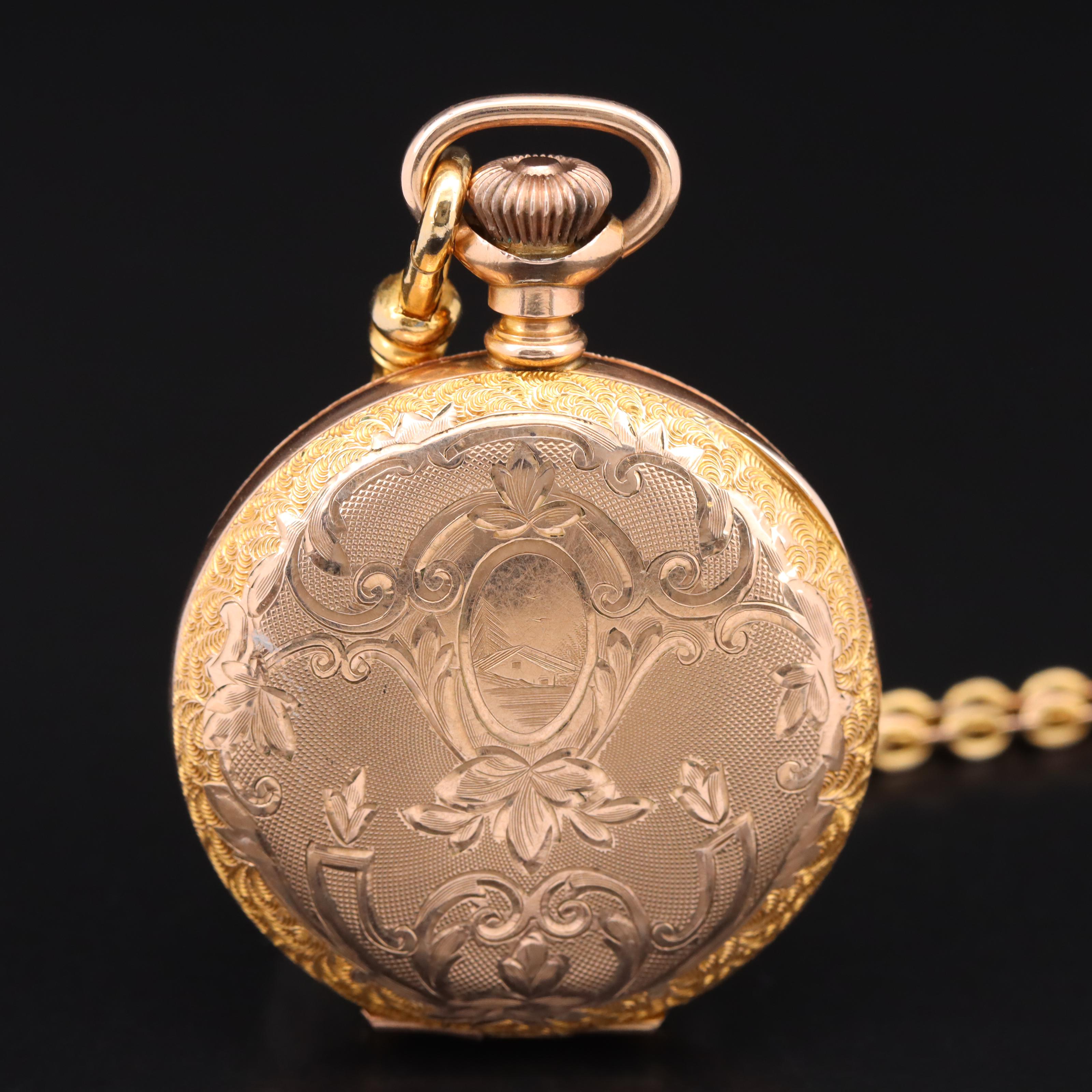 Antique Elgin Hunter Pocket Watch on Fob Necklace