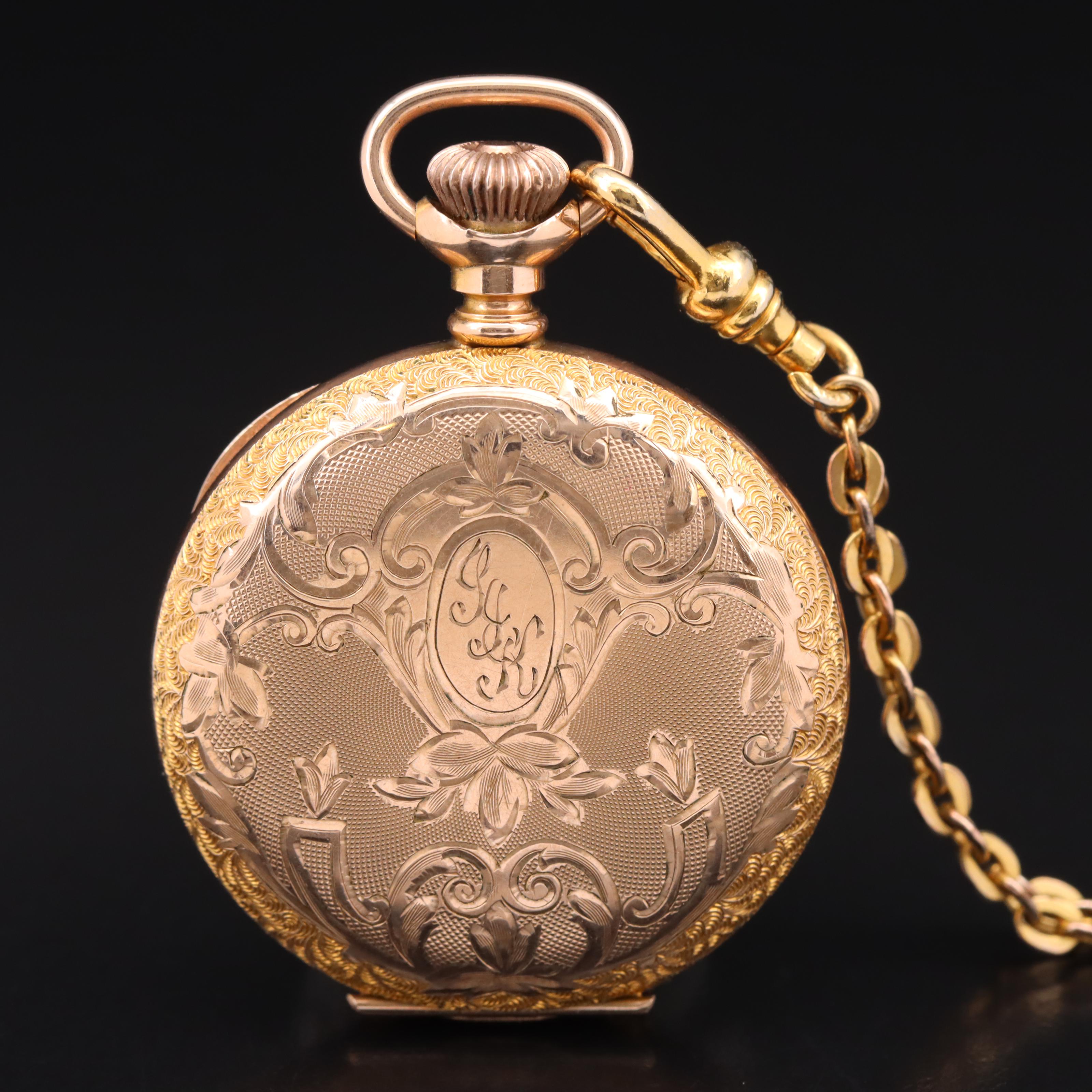 Antique Elgin Hunter Pocket Watch on Fob Necklace
