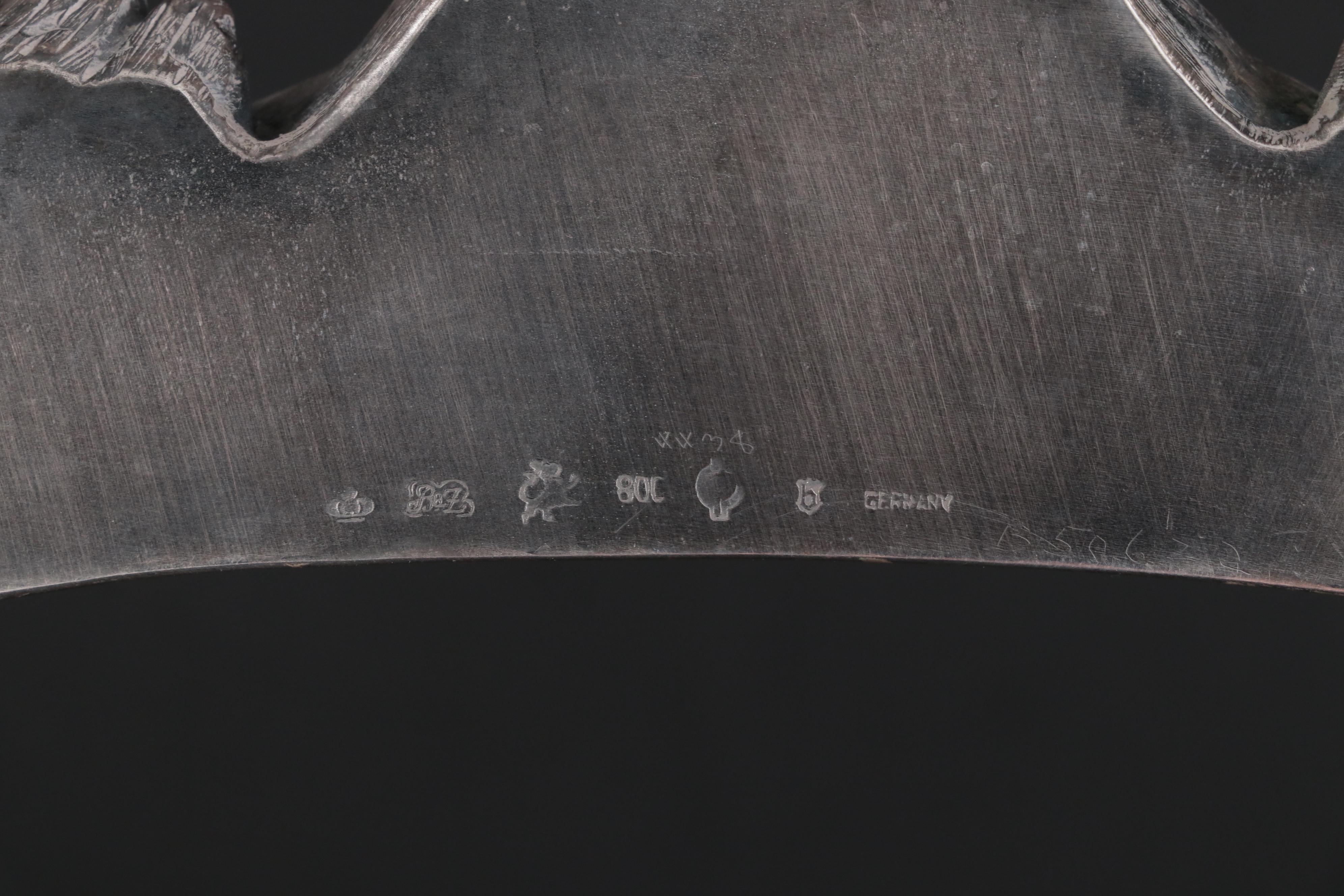 German 800 Silver Swan Handled Cut Glass Centerpiece Bowl, Late 19th C.