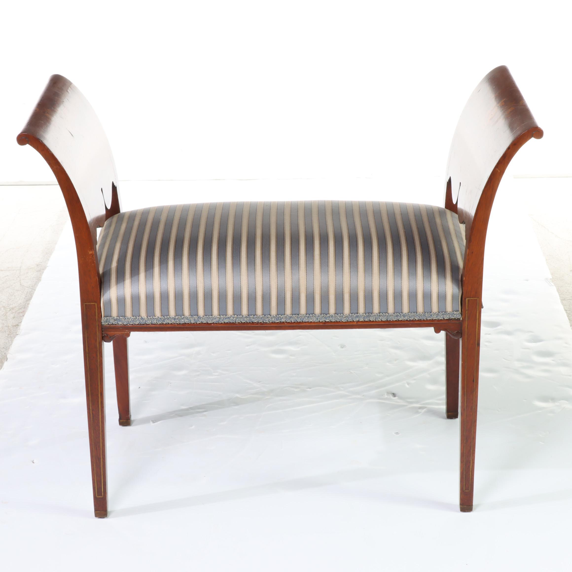 Neoclassical Style Mahogany, Marquetry, and Mother-of-Pearl Inlaid Window Seat