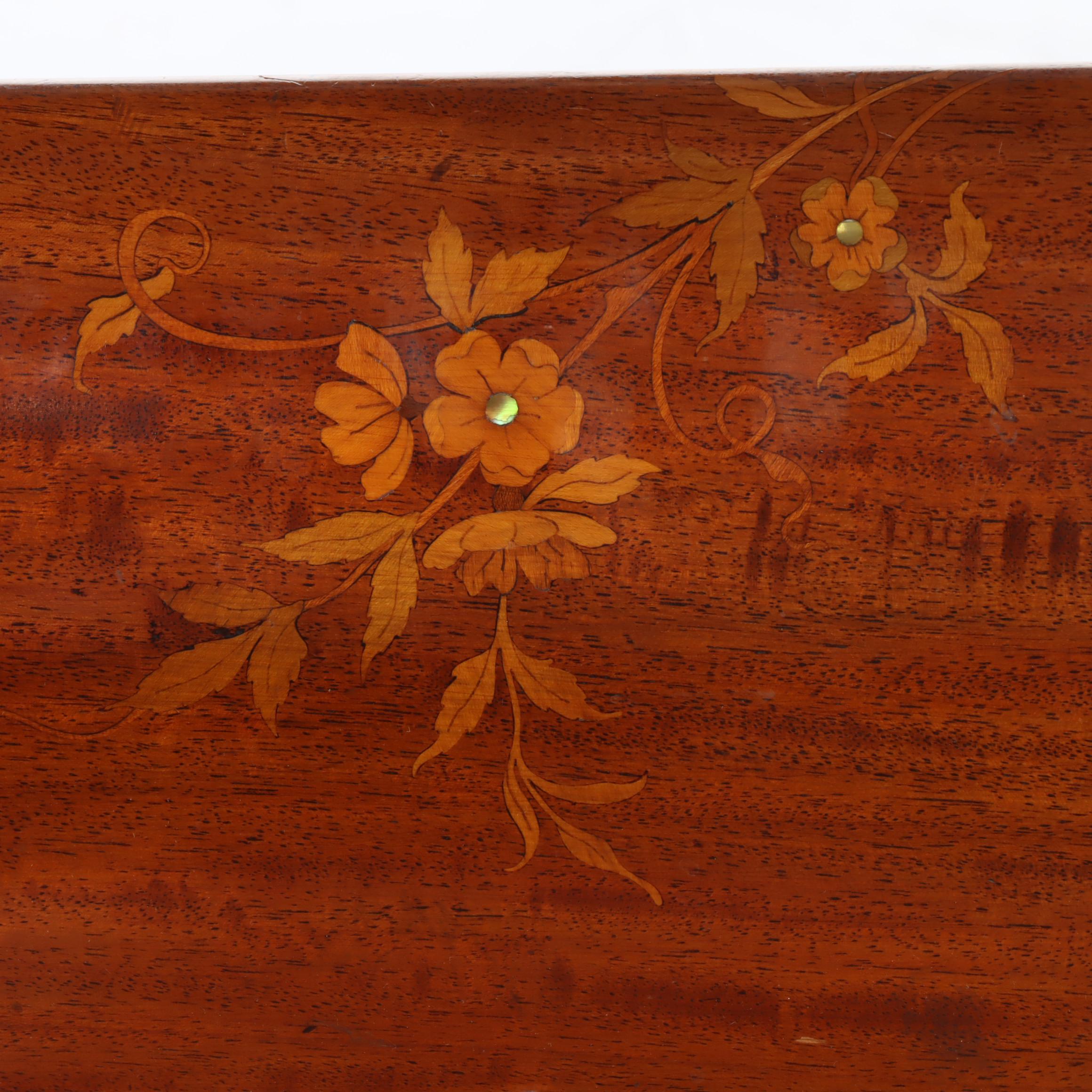 Neoclassical Style Mahogany, Marquetry, and Mother-of-Pearl Inlaid Window Seat