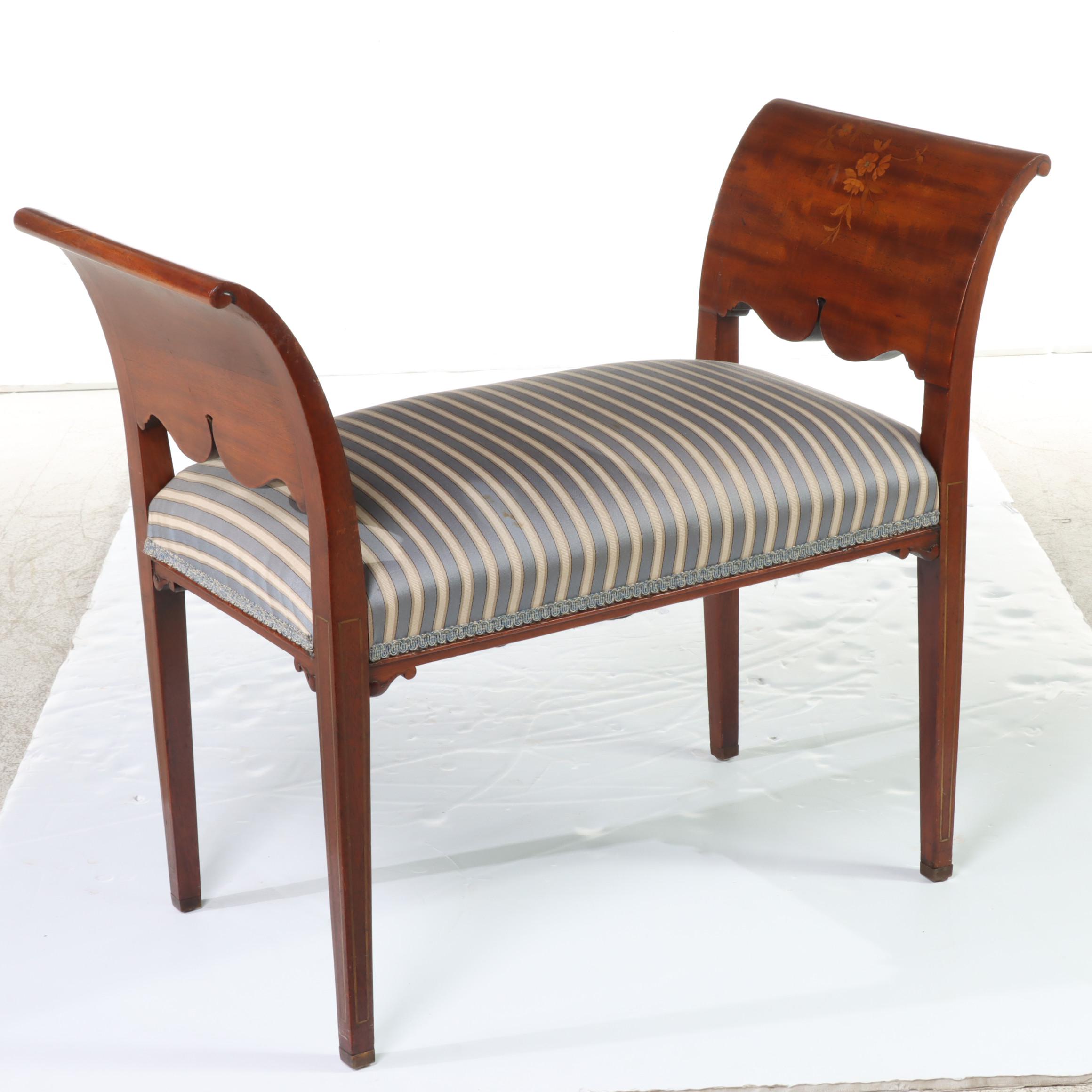 Neoclassical Style Mahogany, Marquetry, and Mother-of-Pearl Inlaid Window Seat