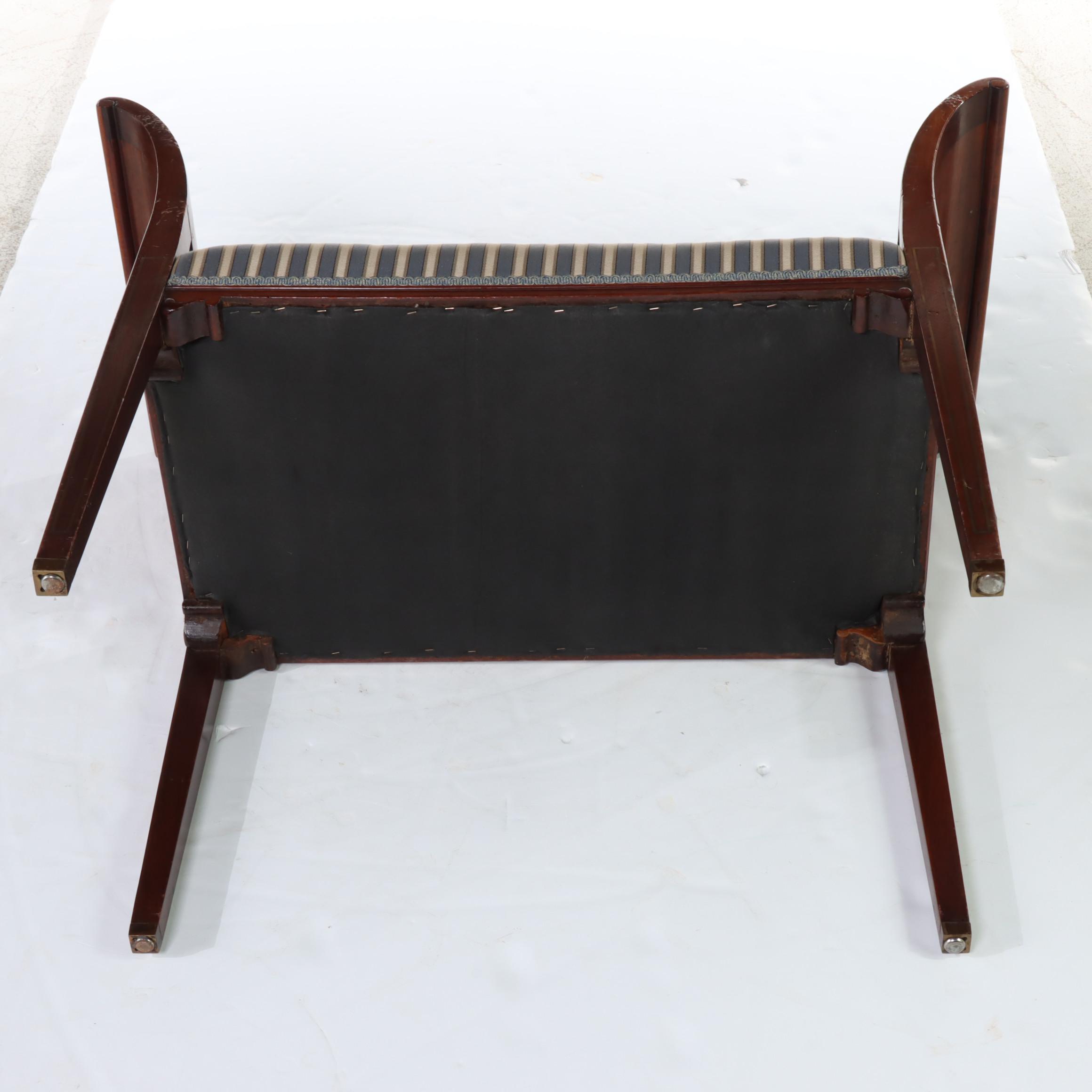 Neoclassical Style Mahogany, Marquetry, and Mother-of-Pearl Inlaid Window Seat