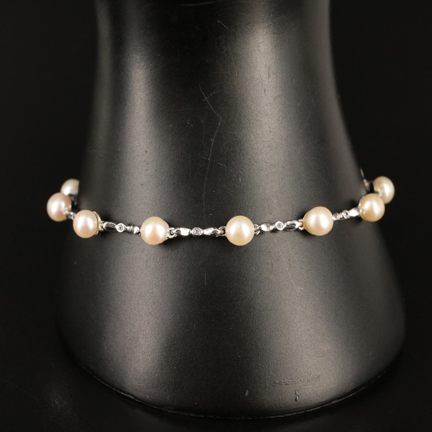 Sterling Pearl and Topaz Station Bracelet