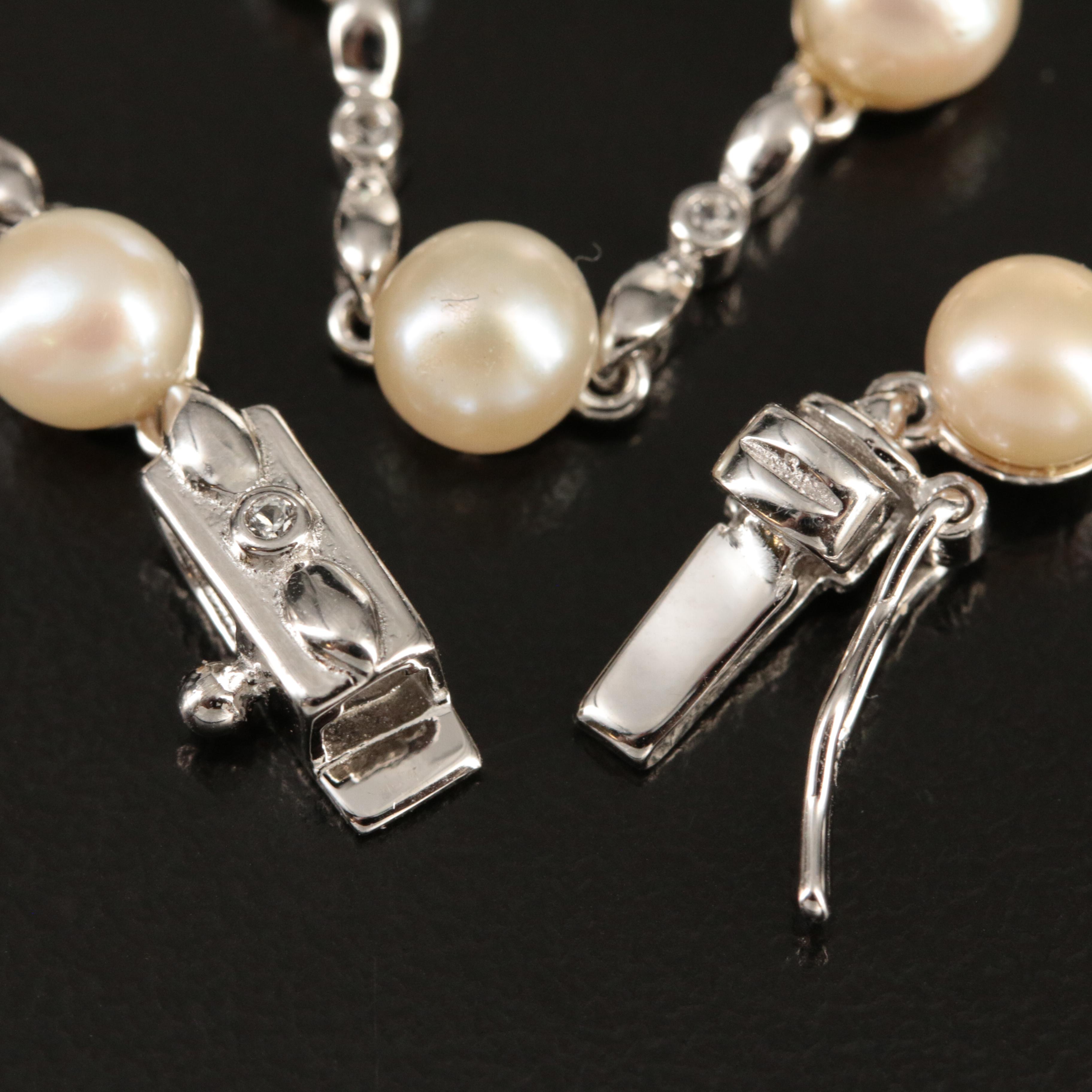 Sterling Pearl and Topaz Station Bracelet