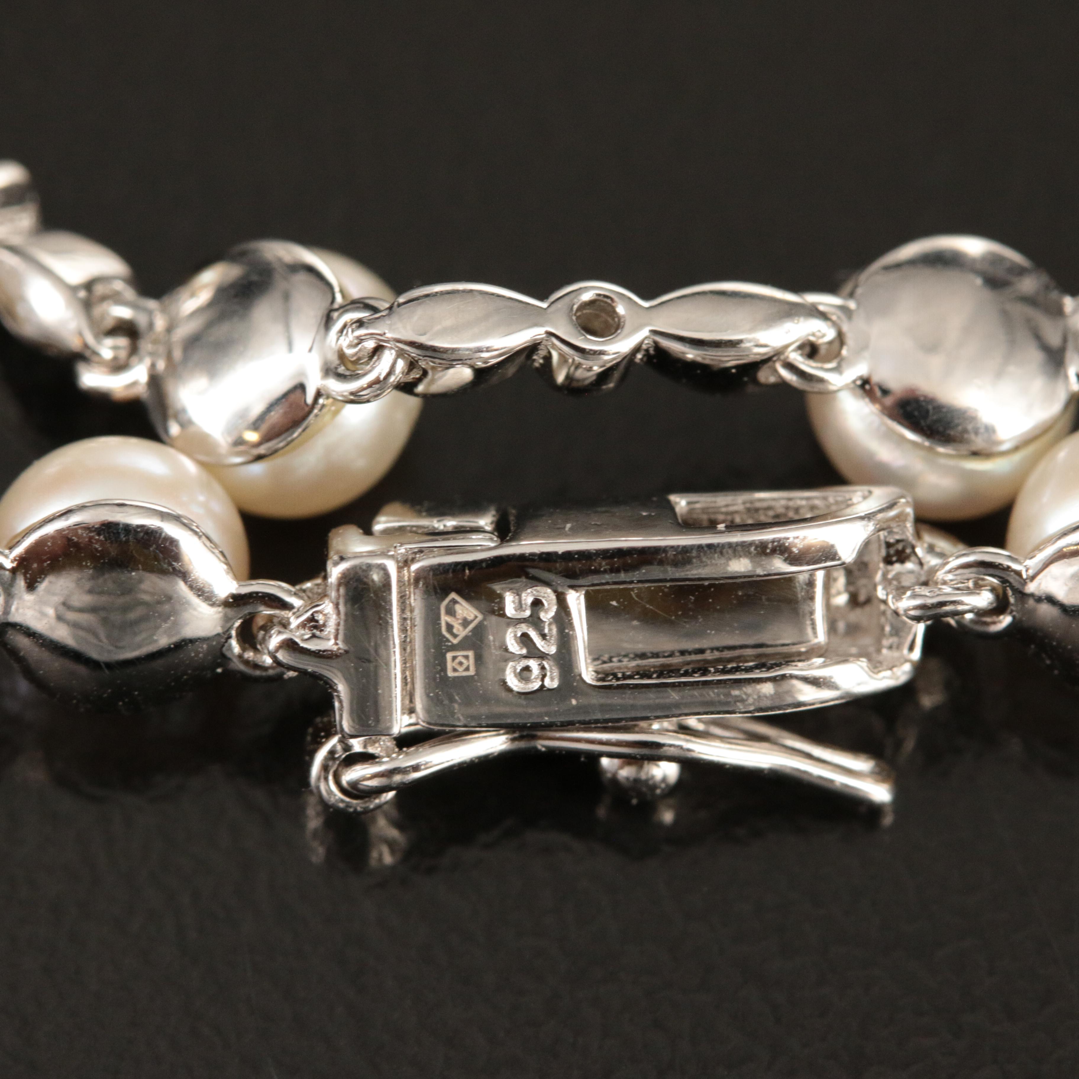 Sterling Pearl and Topaz Station Bracelet