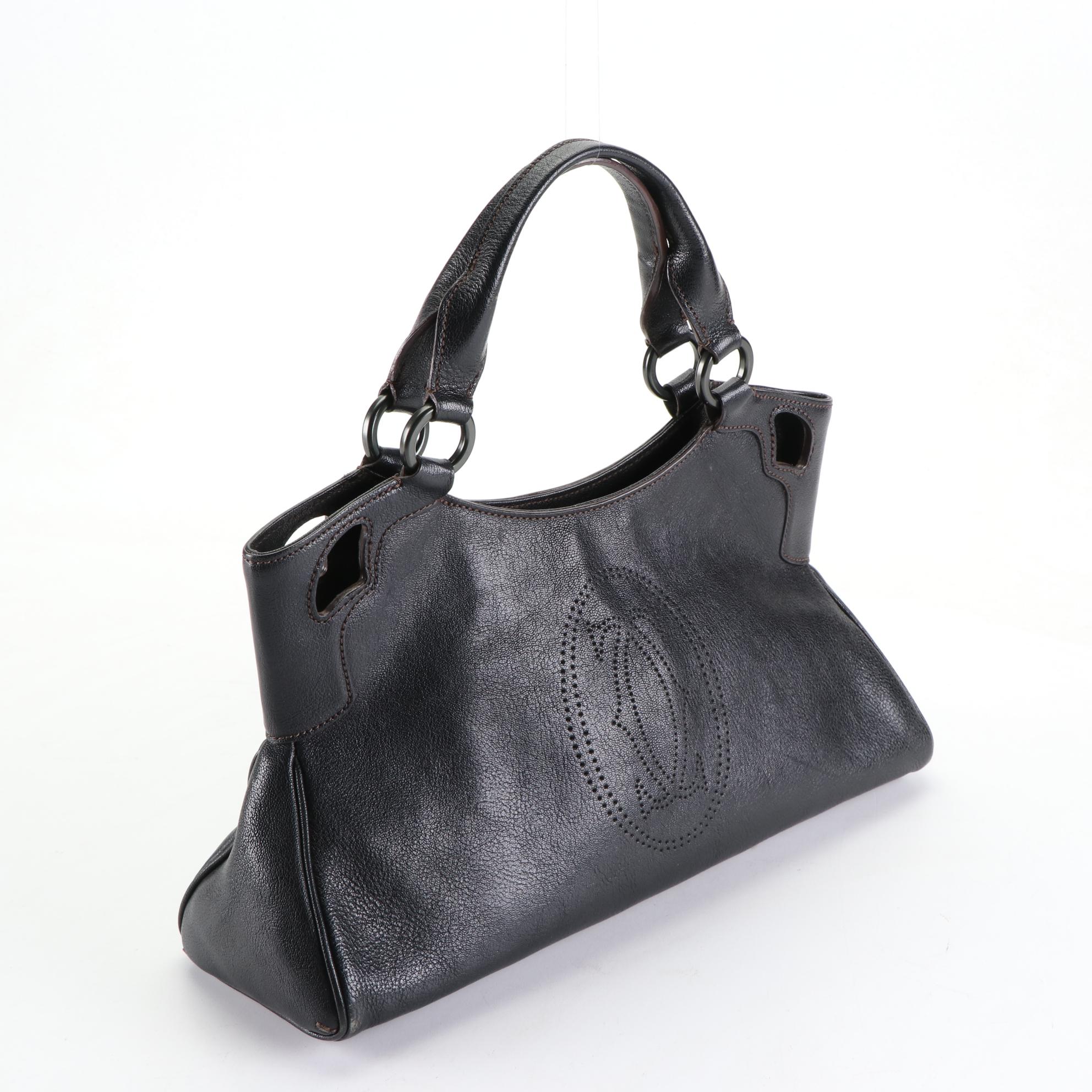 Cartier Small Marcello Handbag in Black Goatskin Leather