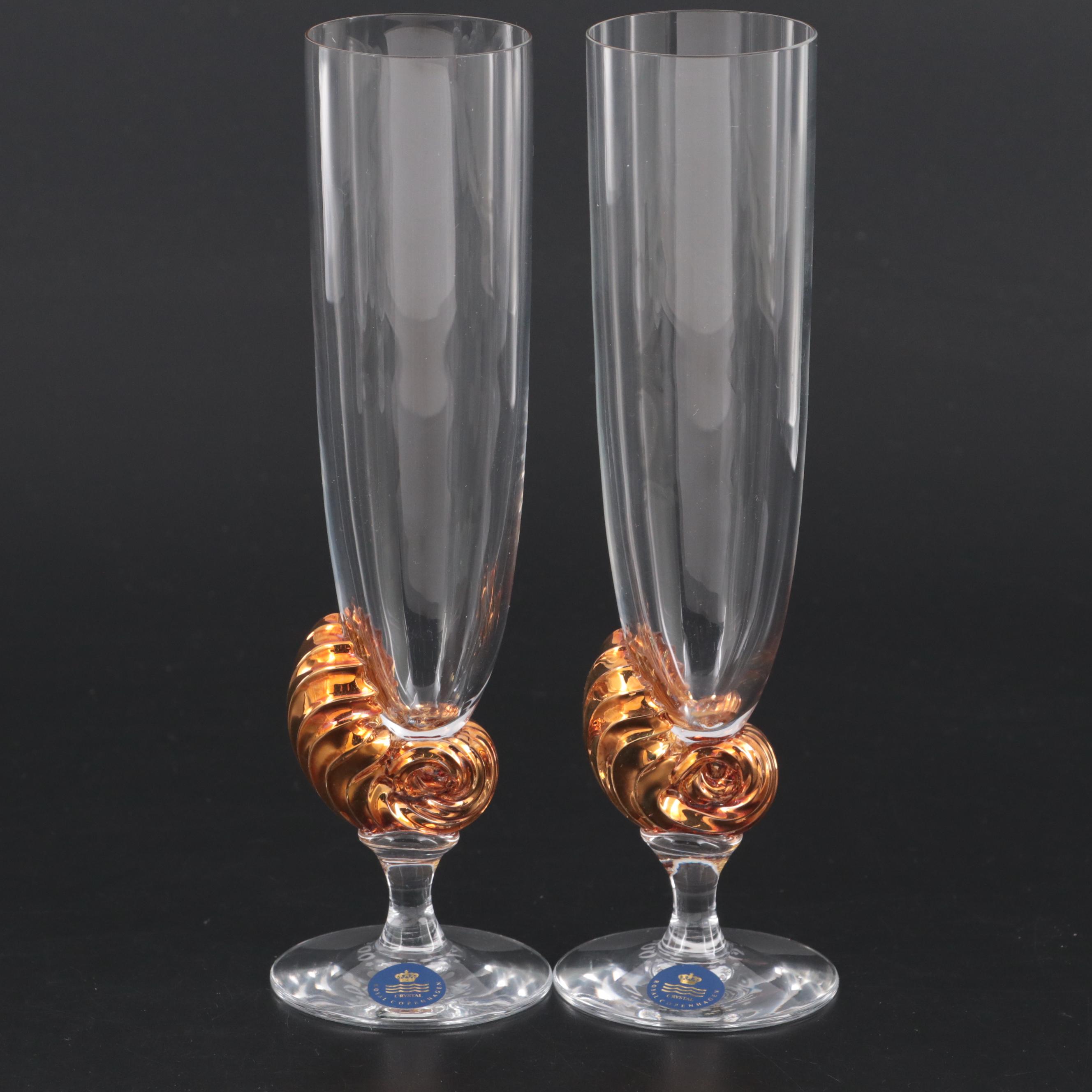 Royal Copenhagen "Neptune" Millennium Crystal Flutes with Other Drinkware