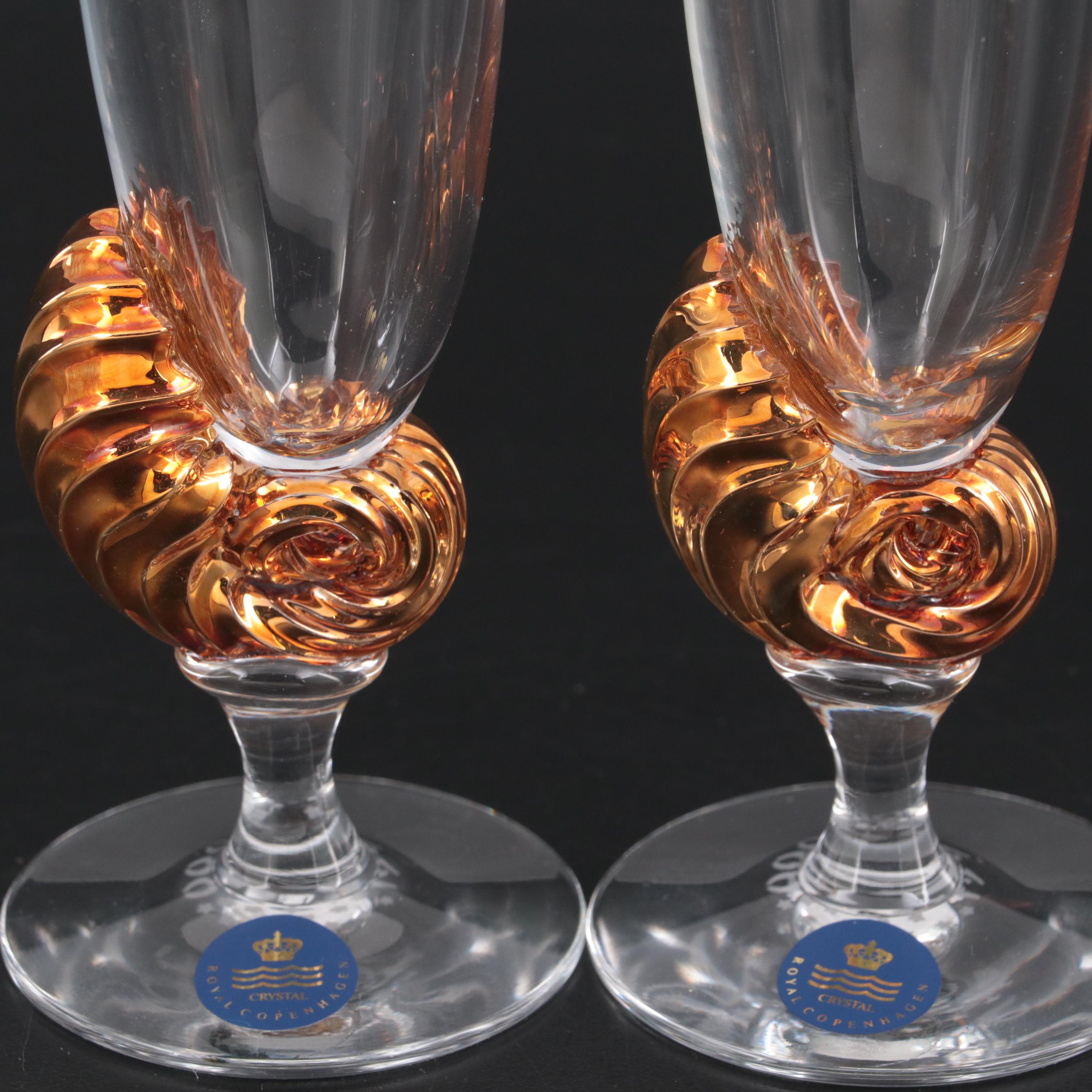 Royal Copenhagen "Neptune" Millennium Crystal Flutes with Other Drinkware
